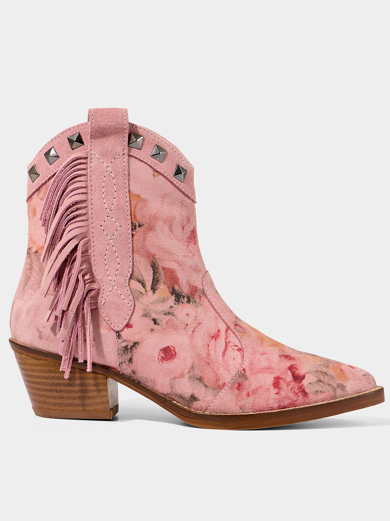 Image 1 of 5 of Joe Browns Rock 'n' Rose Suede Ankle Boots - Pink Multi