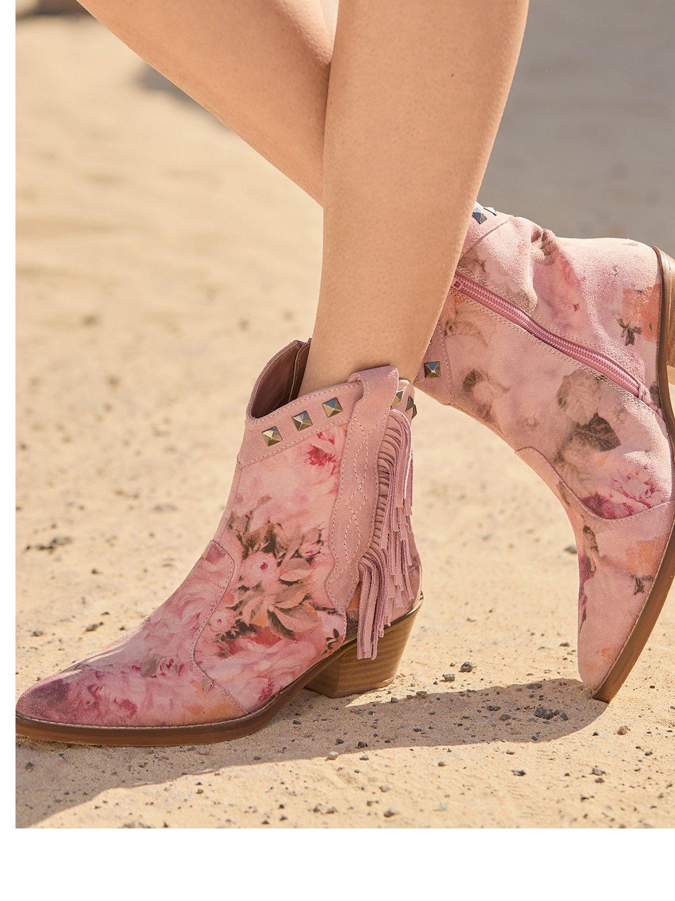 Image 2 of 5 of Joe Browns Rock 'n' Rose Suede Ankle Boots - Pink Multi