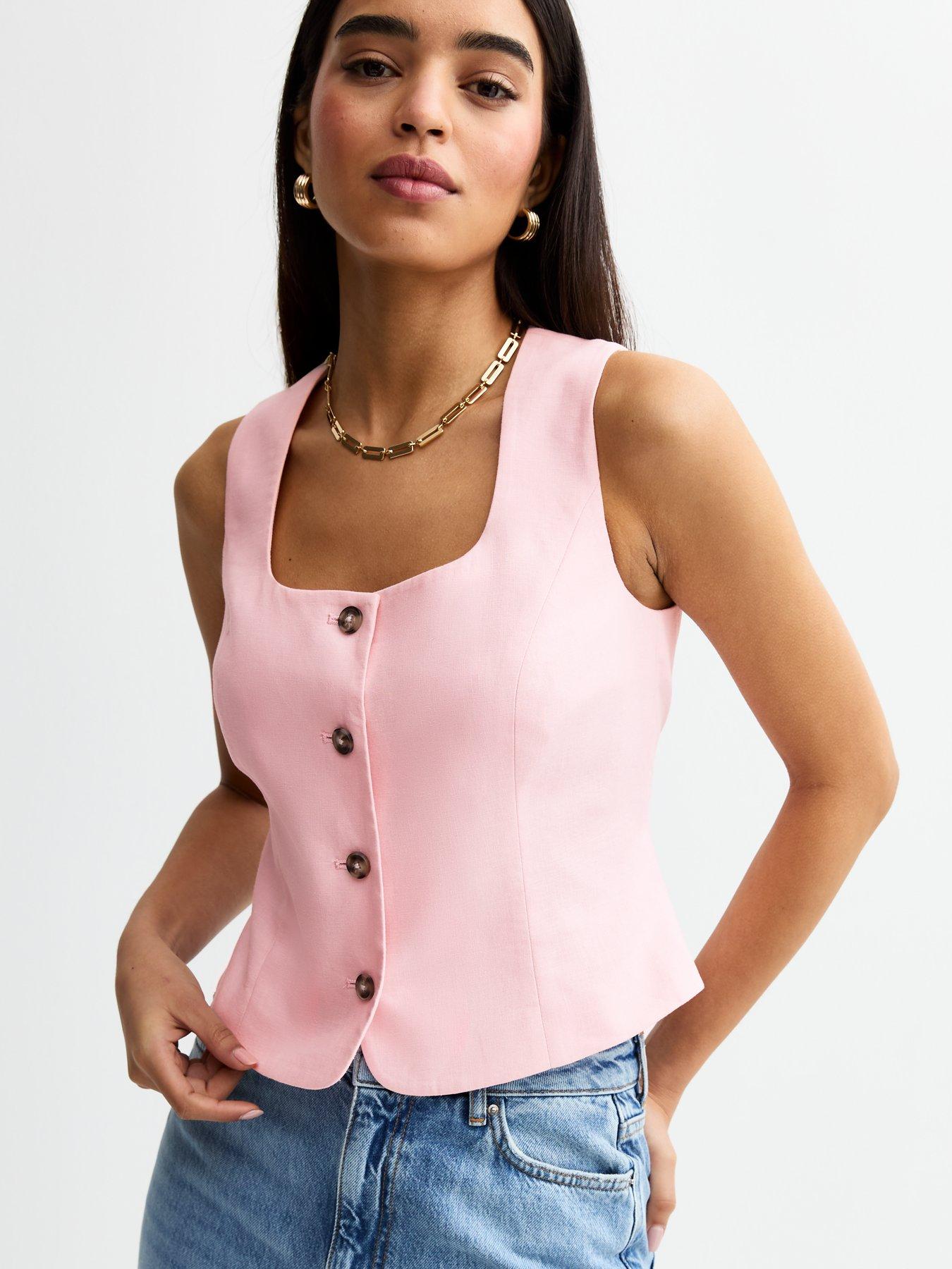Image of New Look Linen Blend Square Neck Waistcoat - Pink