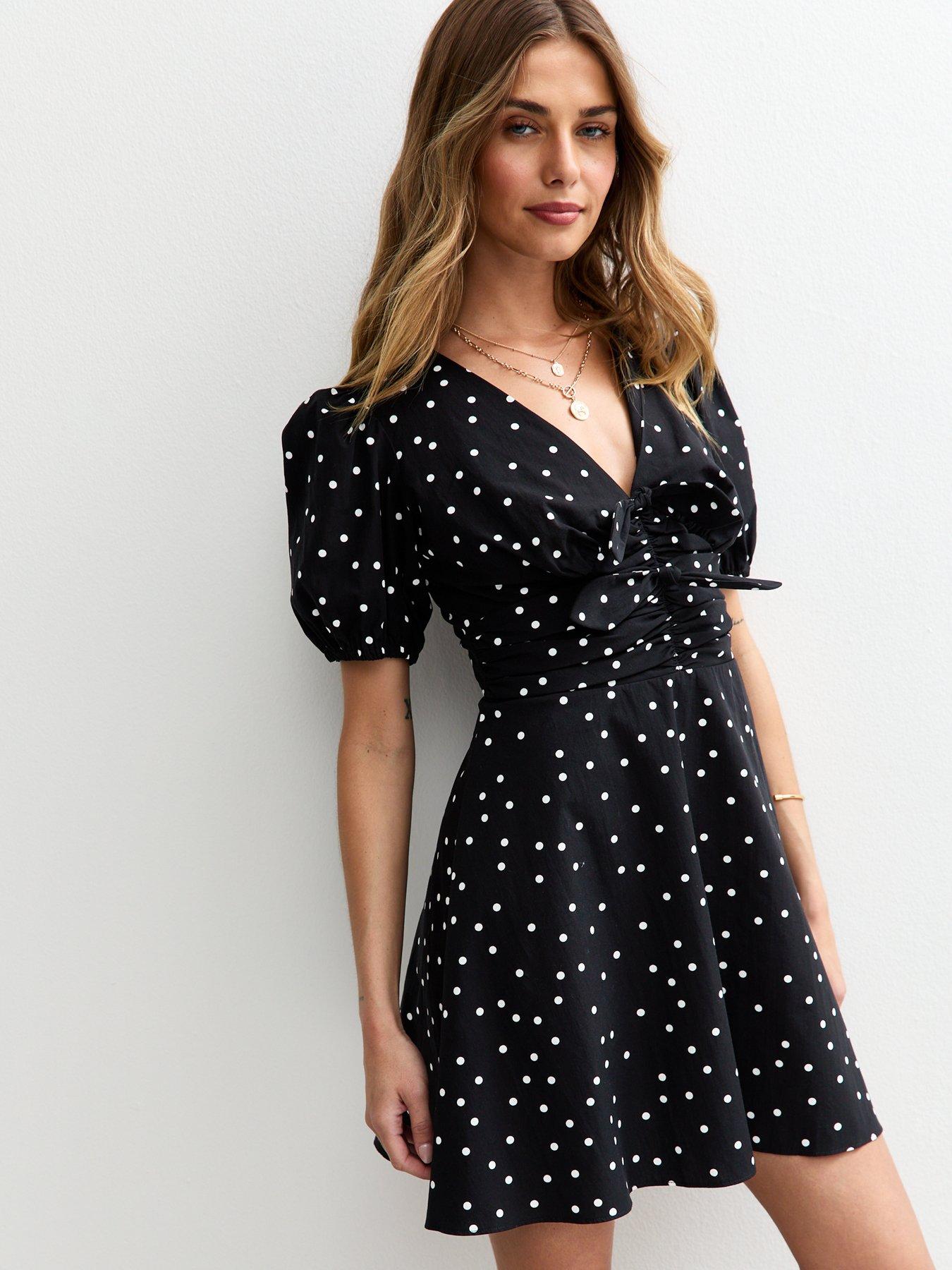 undefined Spot Print Bow Front Mini Dress - Black