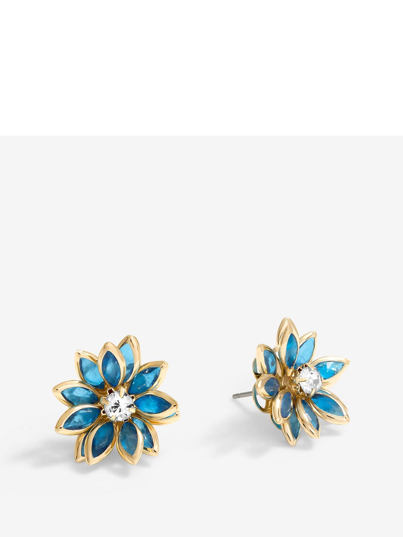 undefined Gold Plated And Blue Floral Earrings