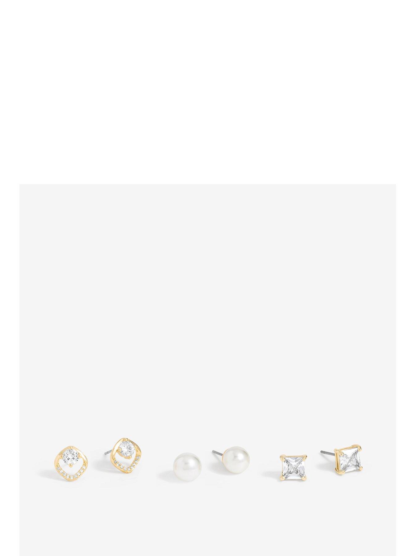 Image of Jon Richard Mood Gold Pearl & Crystal Core Stud Earrings - PacK Of 3