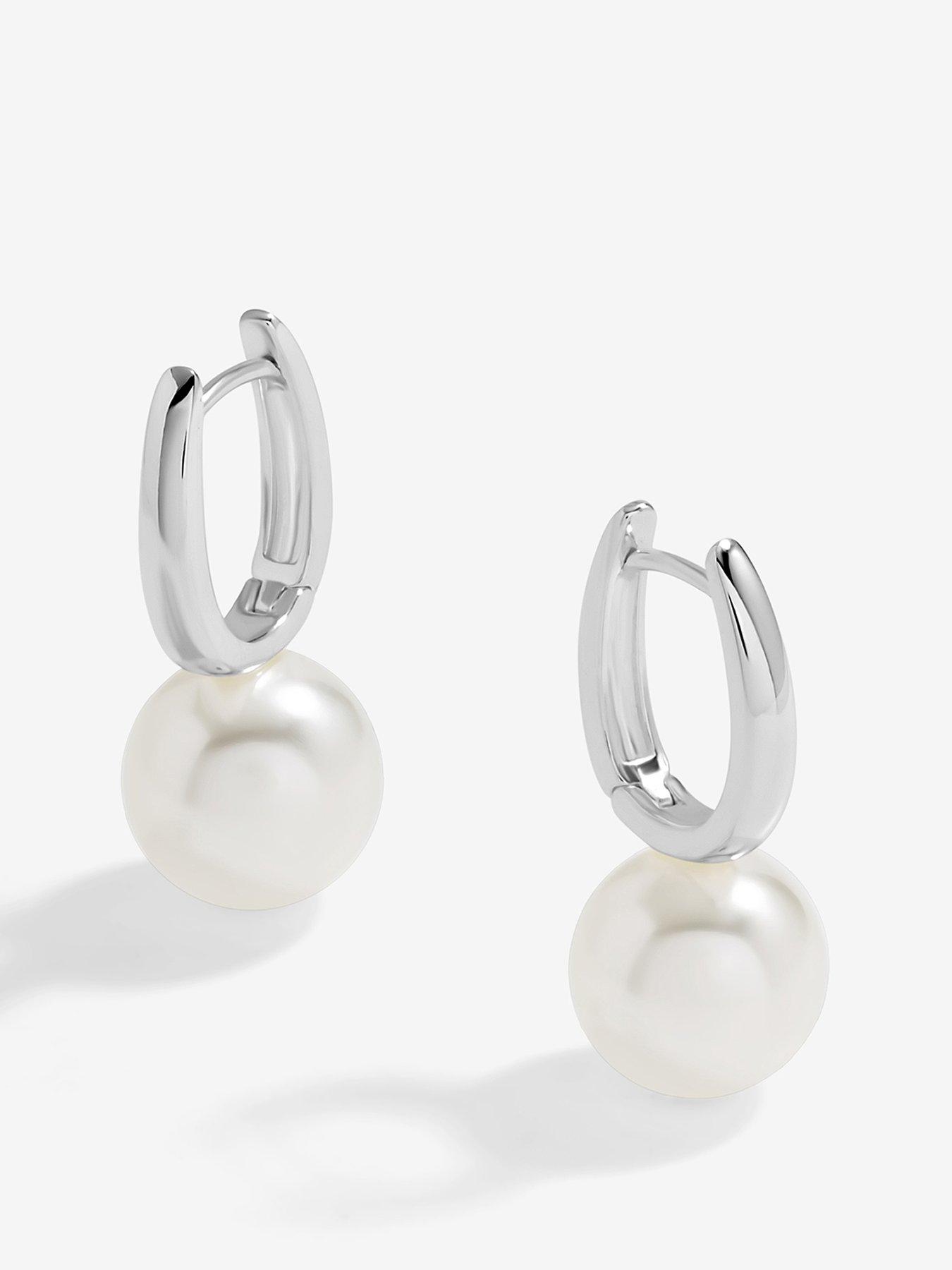 undefined Silver Plated Hoop Pearl Earrings