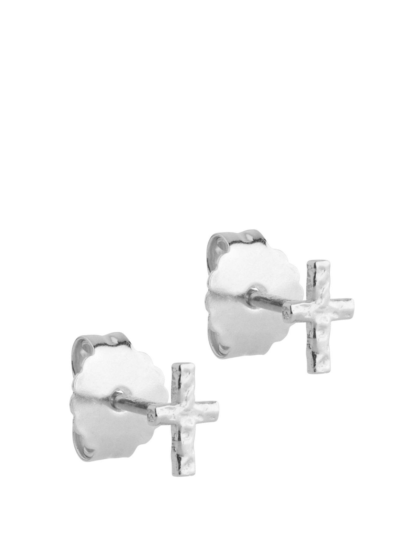 Enamel Copenhagen Silver Protective Cross Studs