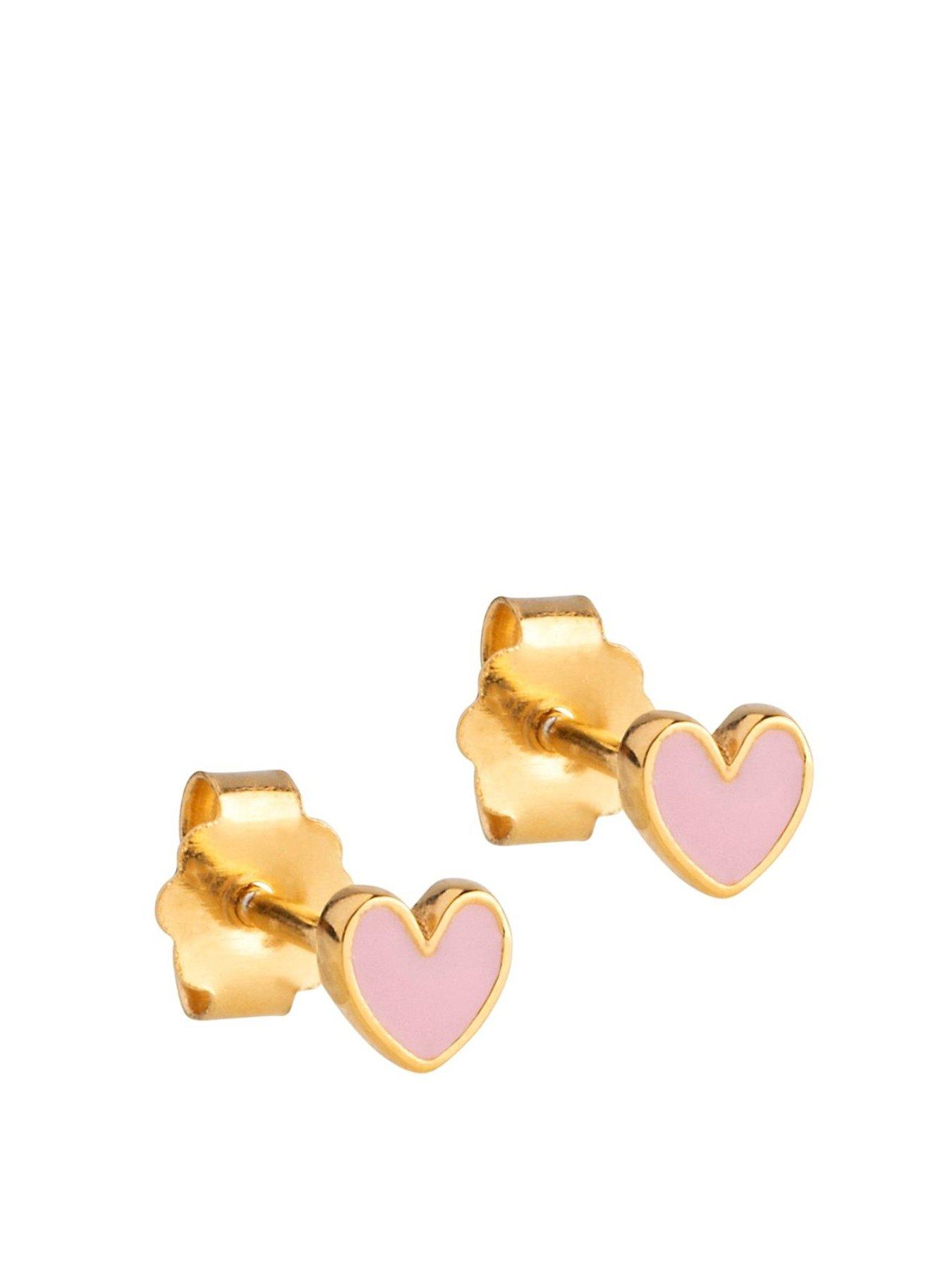 undefined Pink Enamel Amore Heart Studs