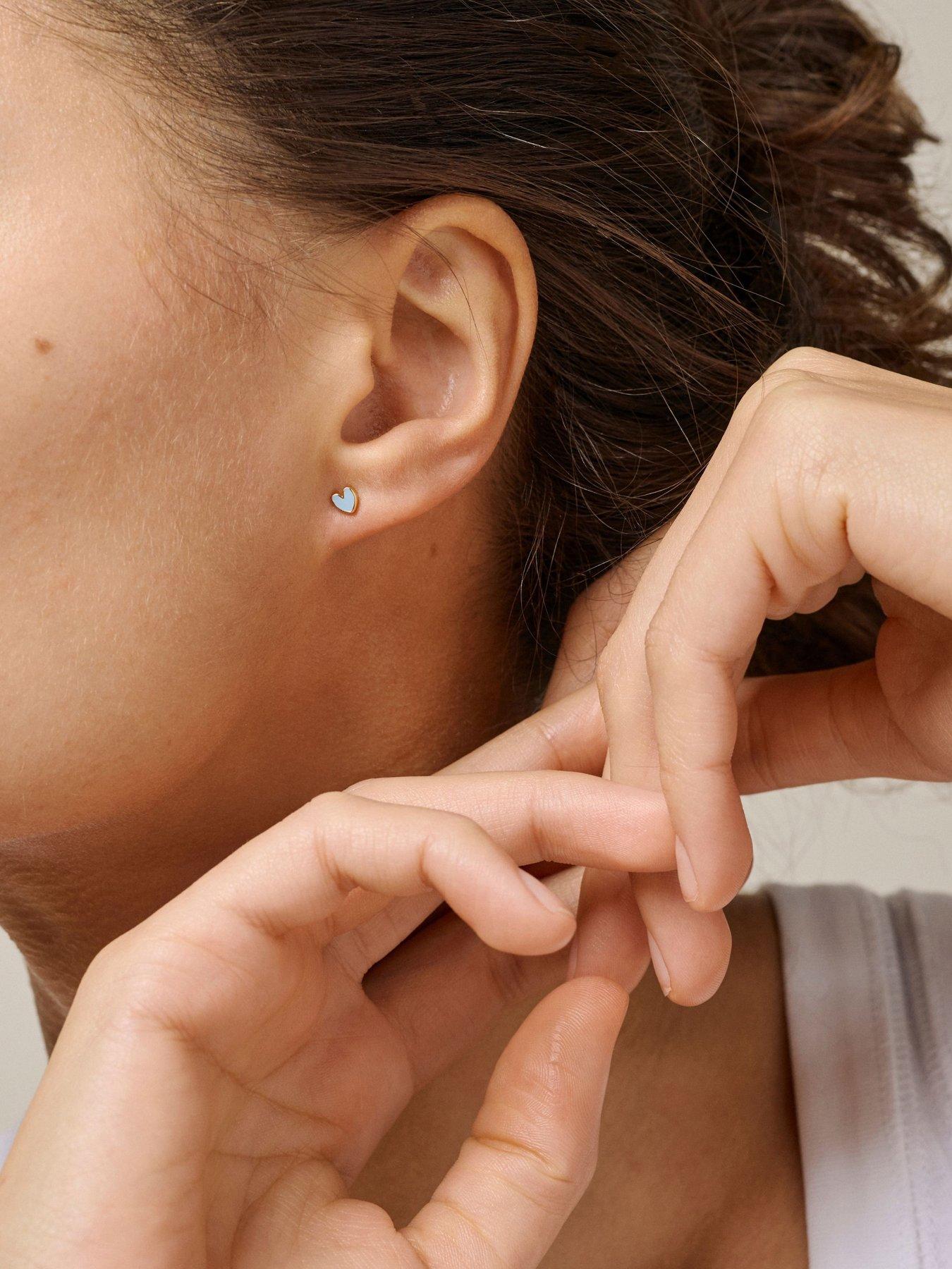 Image 2 of 4 of ENAMEL Copenhagen Steel Blue Enamel Amore Heart Studs