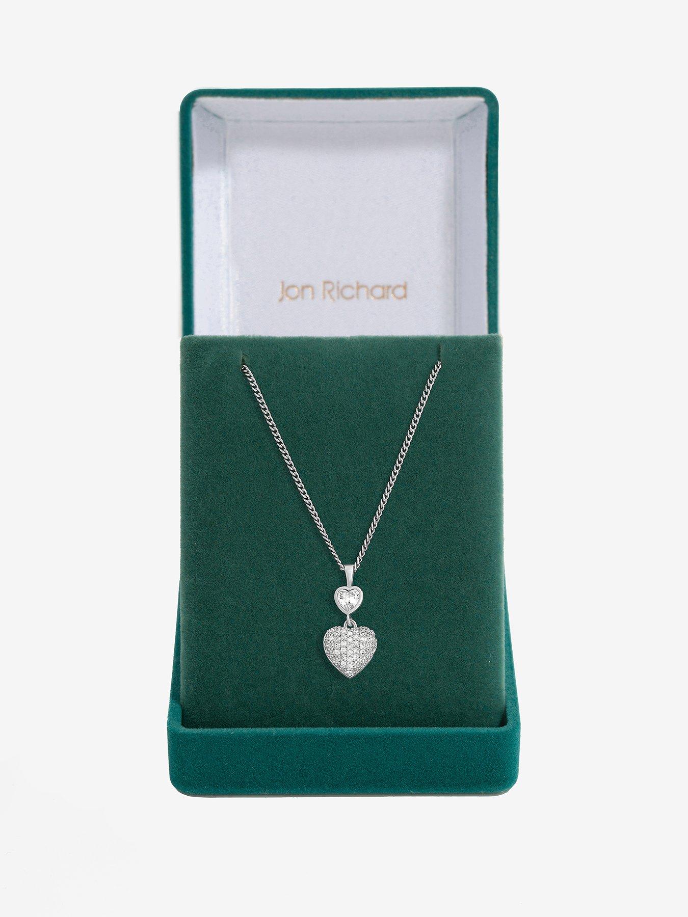undefined Rhodium Plated Cubic Zirconia Micro Pave Heart Pendant - Gift Boxed
