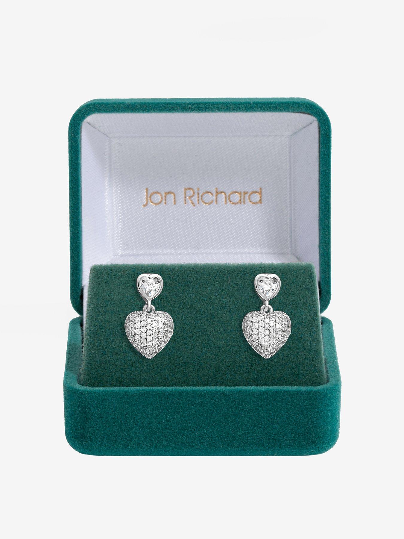 undefined Rhodium Plated Cubic Zirconia Micro Pave Heart Earrings - Gift Boxed