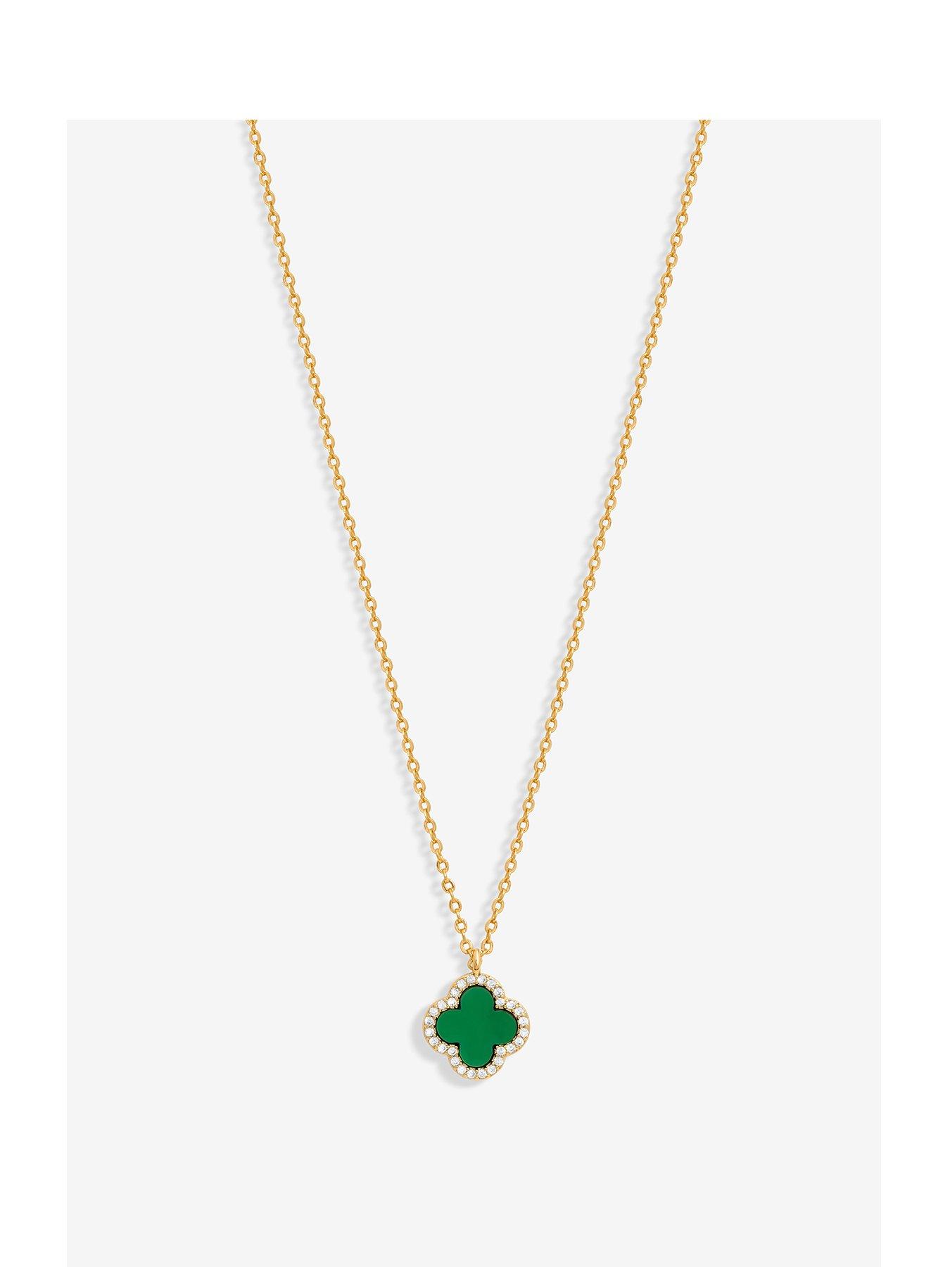 Image 1 of 4 of Jon Richard Gold Plated And Malachite Clover Pendant Necklace