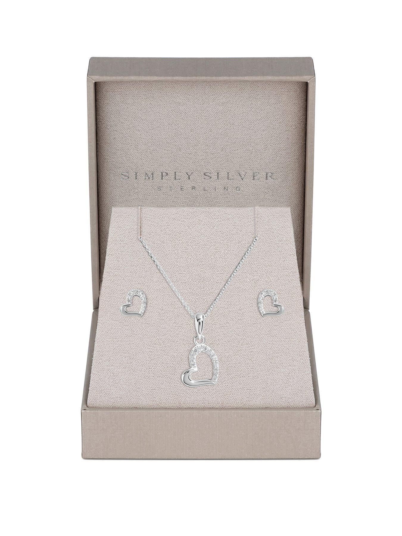 undefined Sterling Silver 925 Polished And Cubic Zirconia Heart set- Gift Boxed