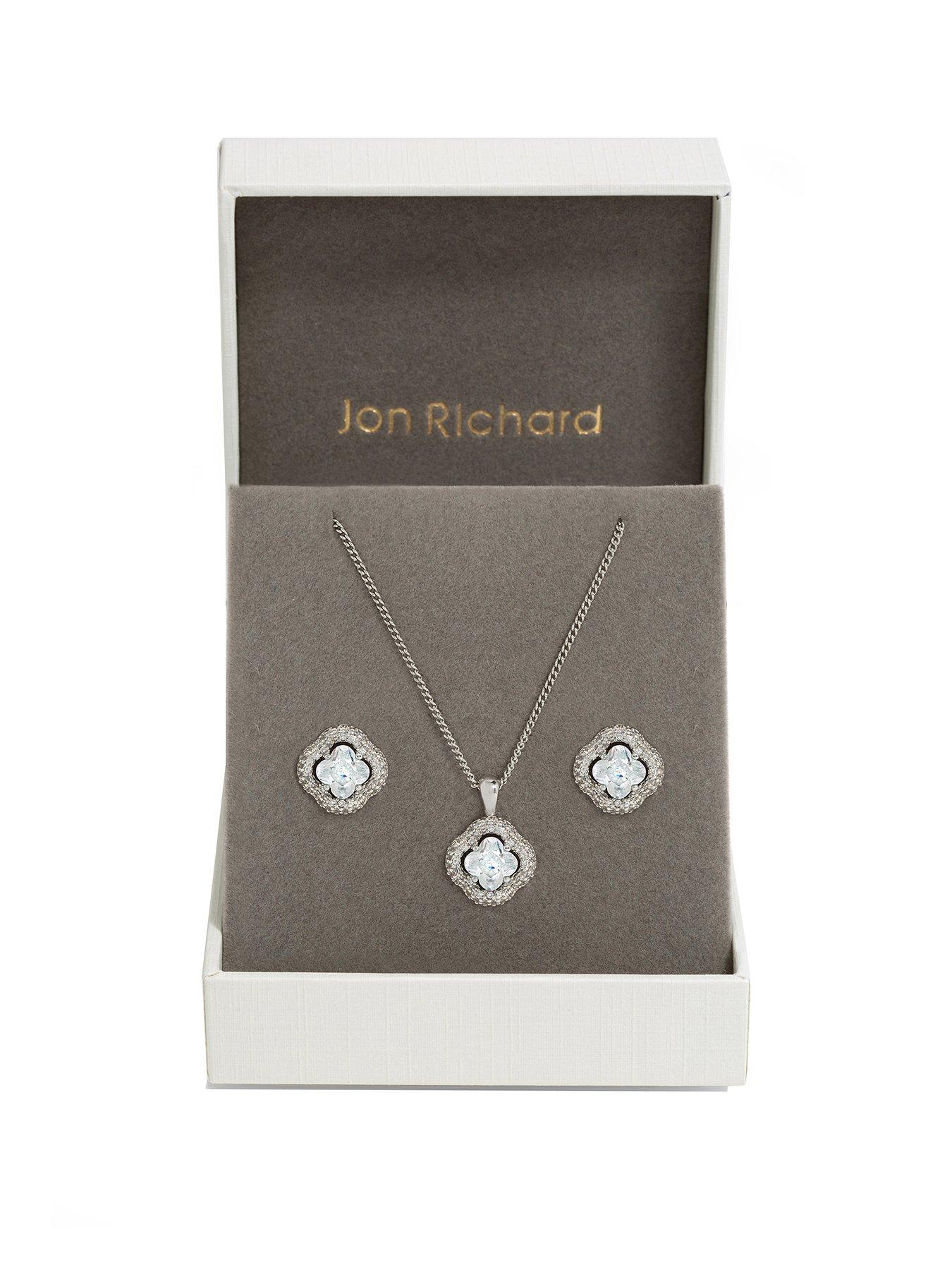 undefined Rhodium Plated Cubic Zirconia Clover Set - Gift Boxed