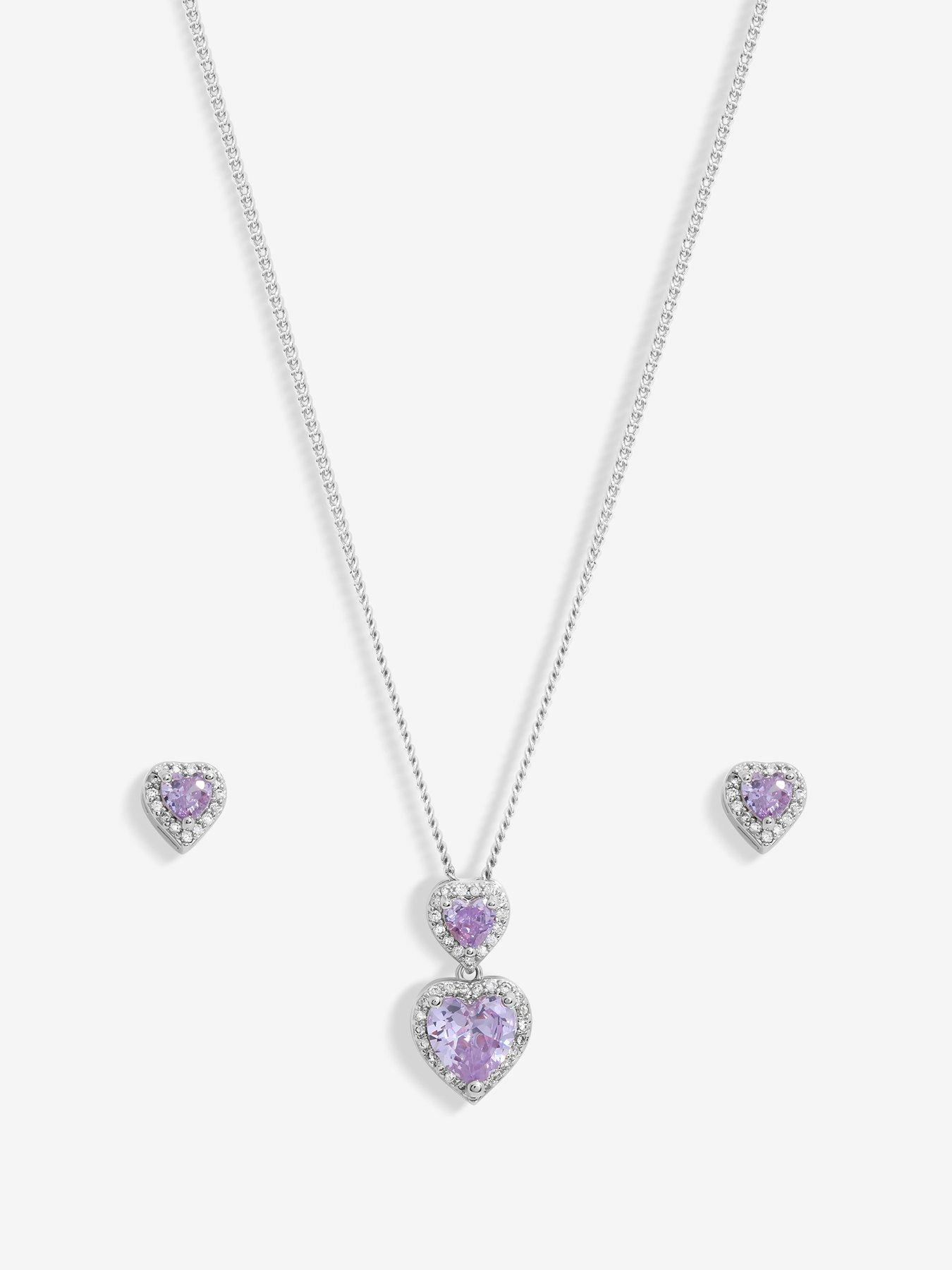 Image 2 of 4 of Jon Richard Rhodium Plated Cubic Zirconia Lavender Halo Ddouble Heart Set - Gift Boxed
