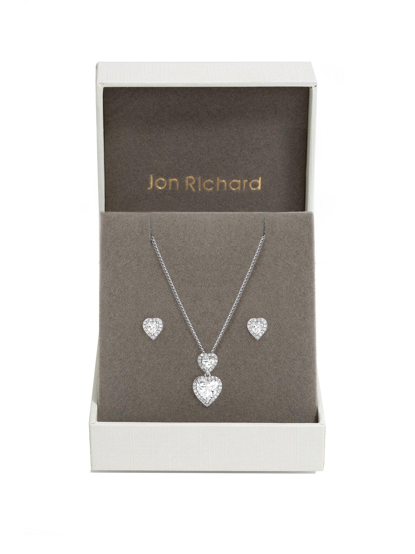 undefined Rhodium Plated Cubic Zirconia Halo Ddouble Heart Set - Gift Boxed