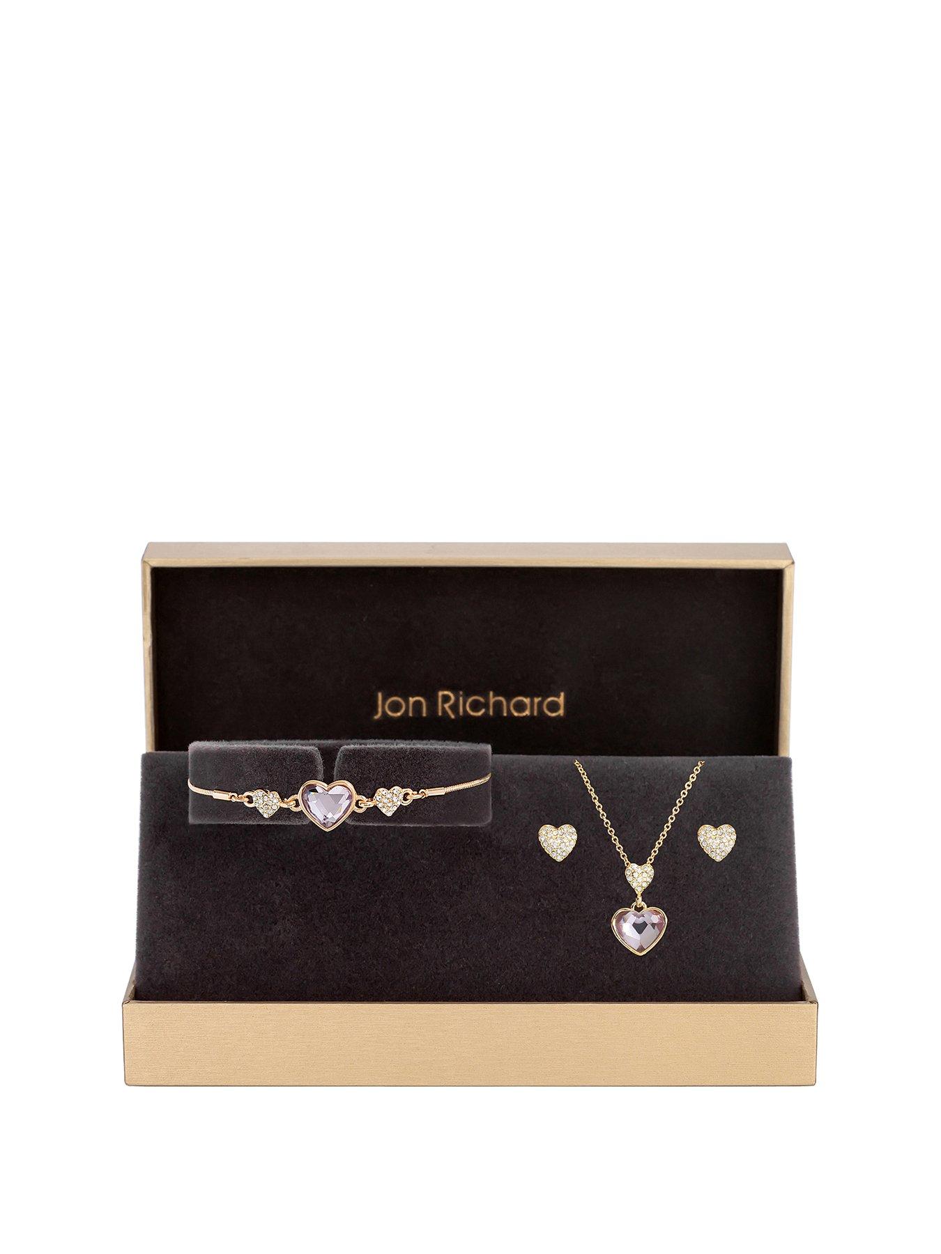 Jon Richard Jon Richard Rose Gold Plated Pave Heart Drop Trio Set ...
