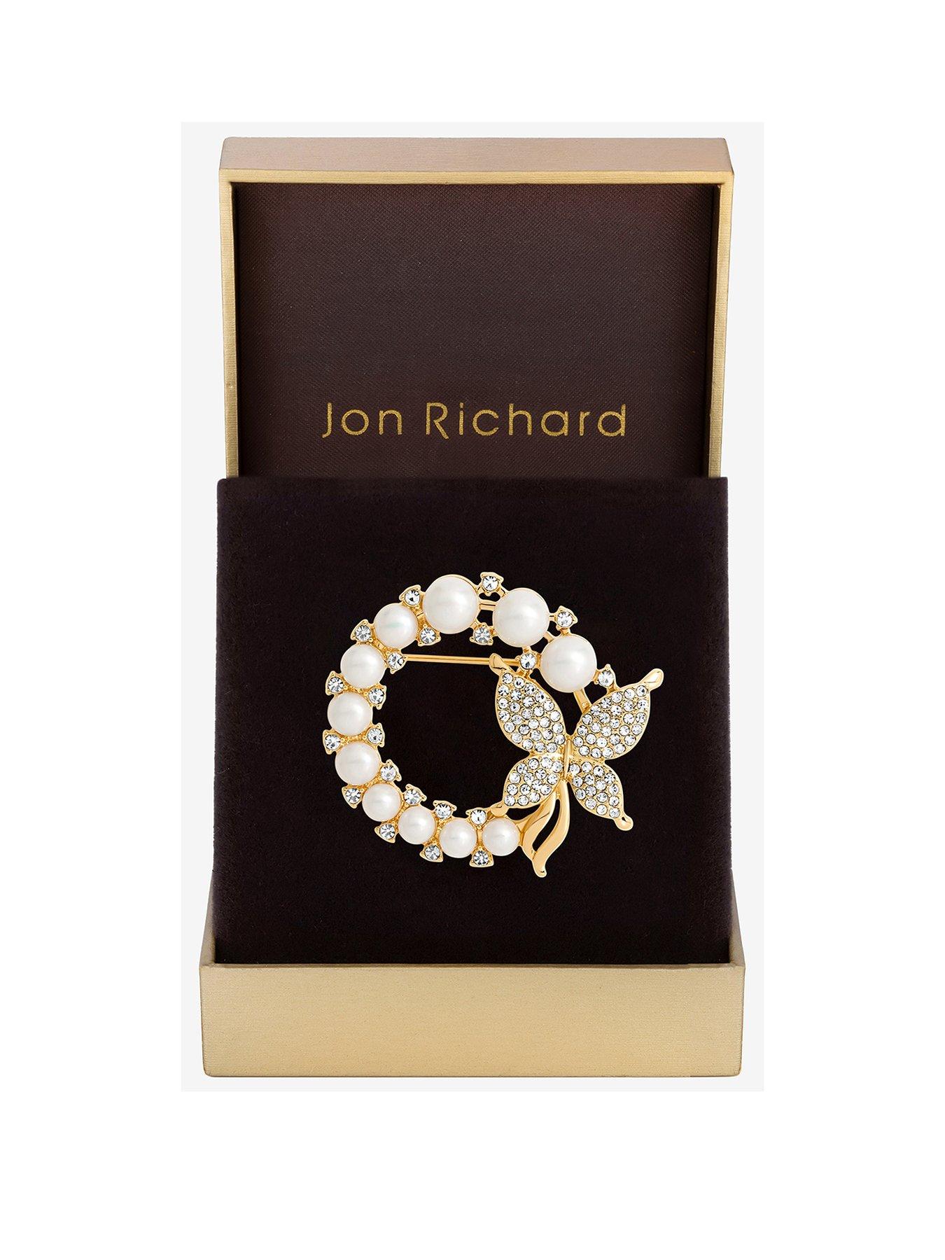 undefined Gold Plated Pearl And Butterfly Wreath Brooch - Gift Boxed