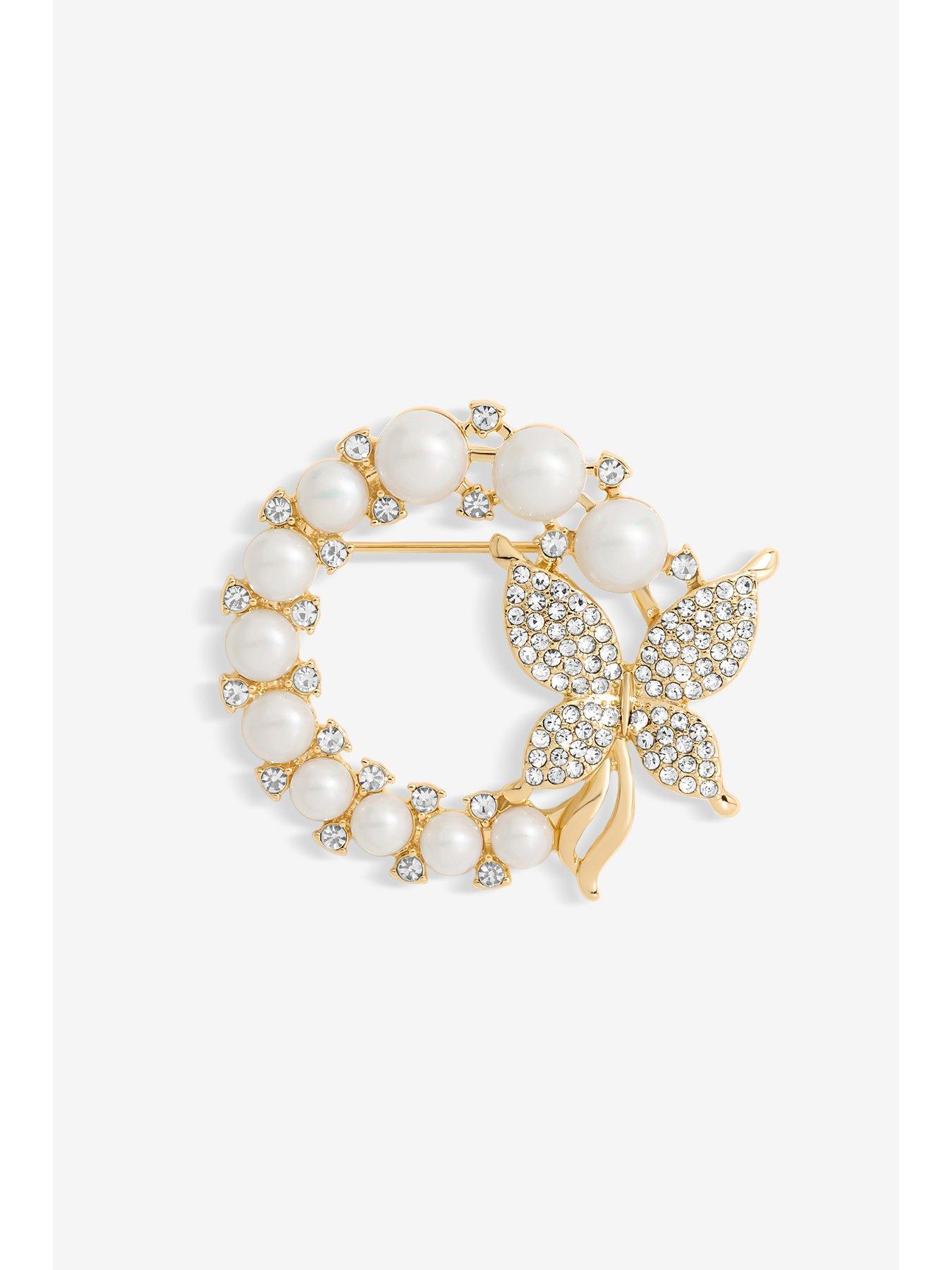 Image 2 of 5 of Jon Richard Gold Plated Pearl And Butterfly Wreath Brooch - Gift Boxed