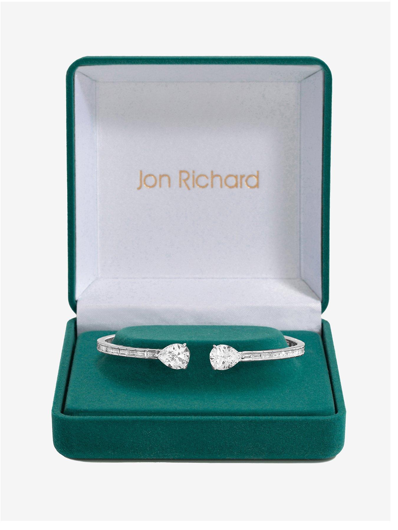 undefined Rhodium Plated Cubic Zirconia Peardrop Open Hinge Bangle