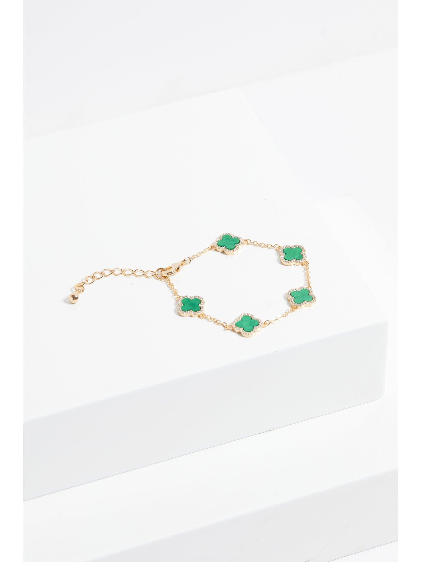 Image 2 of 2 of Jon Richard Gold Plated Cubic Zirconia Malachite Clover Bracelet
