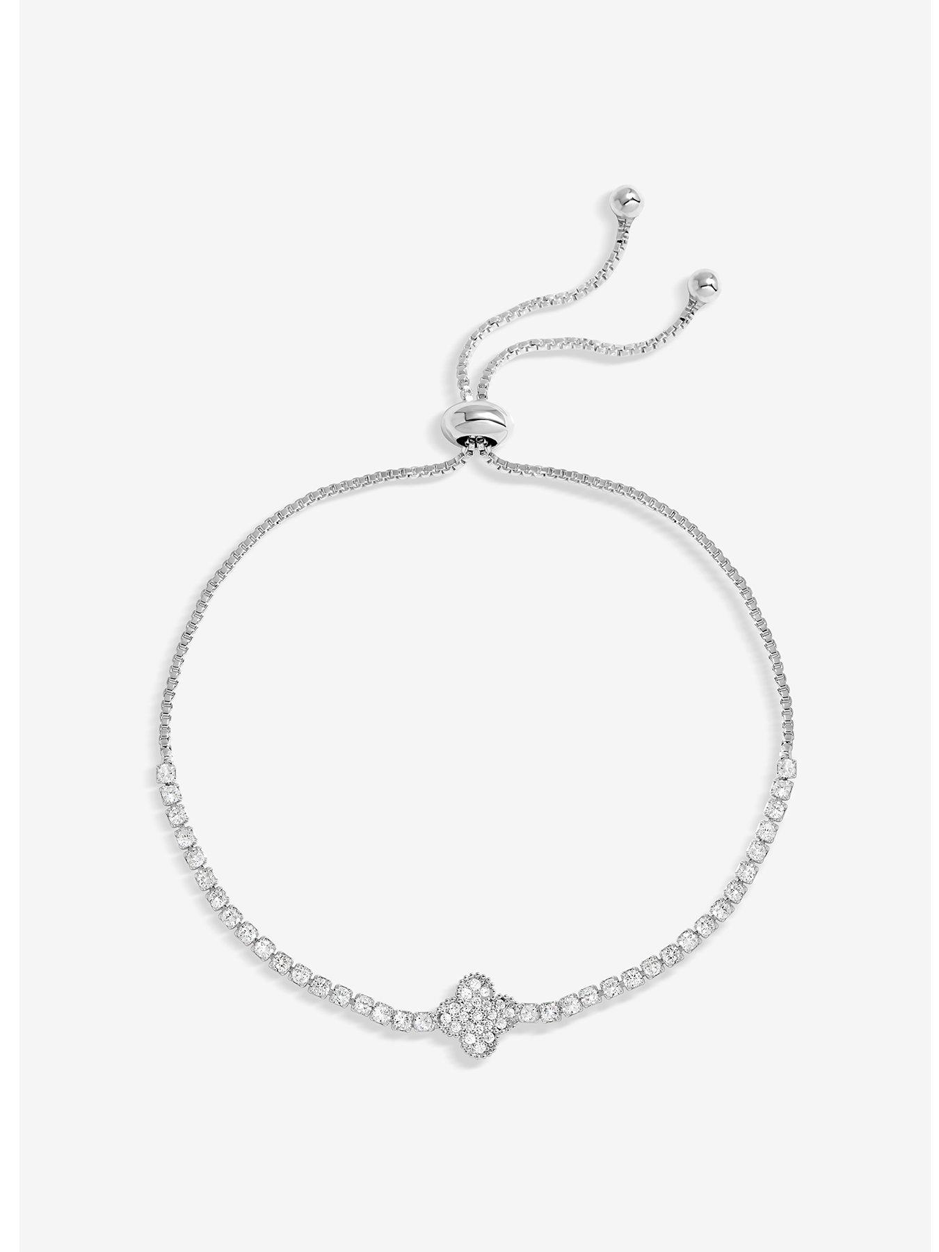 undefined Silver Plated Clover And Crystal Toggle Bracelet