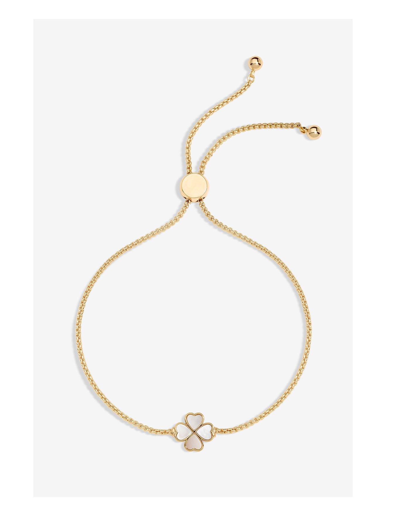 undefined Gold Plated And Mother Of Pearl Enamel Heart Clover Toggle Bracelet