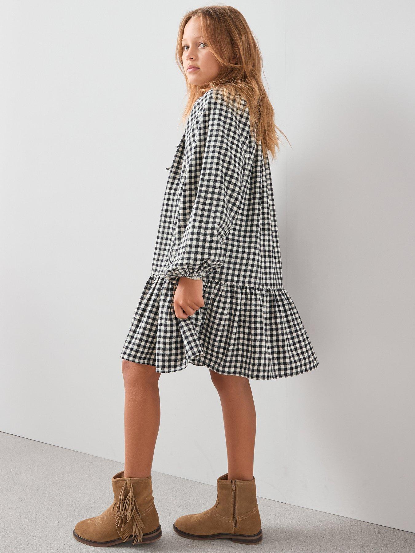 The Very Collection Girls Bow Check Dress - Black | Very
