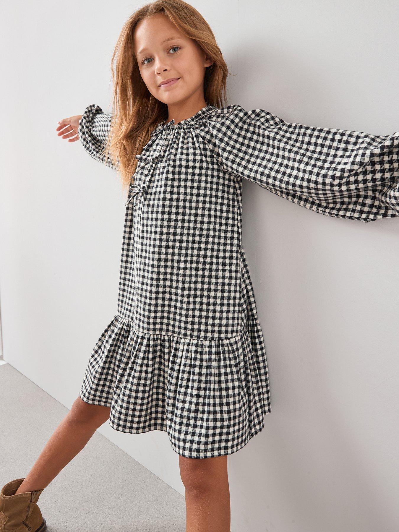 princess polly baby blue dress The Very Collection Girls Bow Check Dress - Black