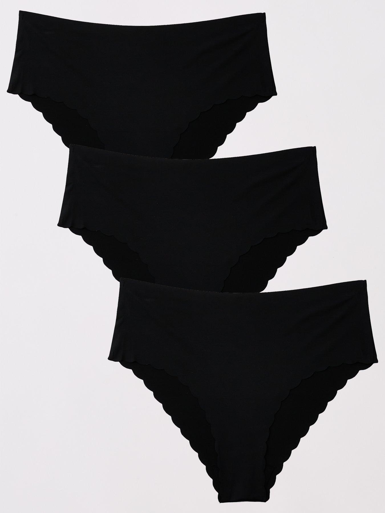 Image 1 of 6 of The Very Collection 3 Pack No Vpl Scallop Edge Bikini Briefs - Black