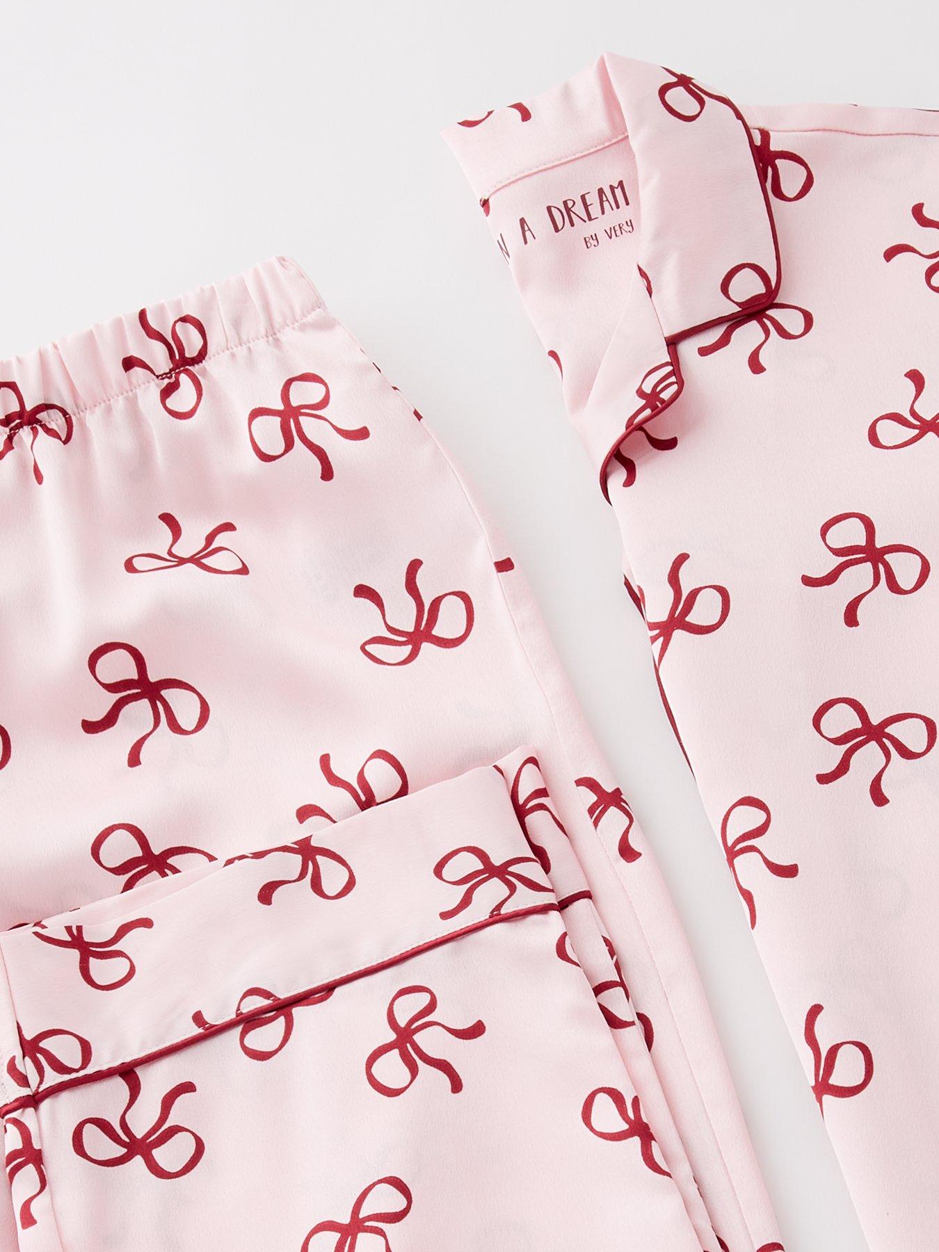 Image 2 of 4 of V by Very Girls Bow Satin Pyjama Set - Print