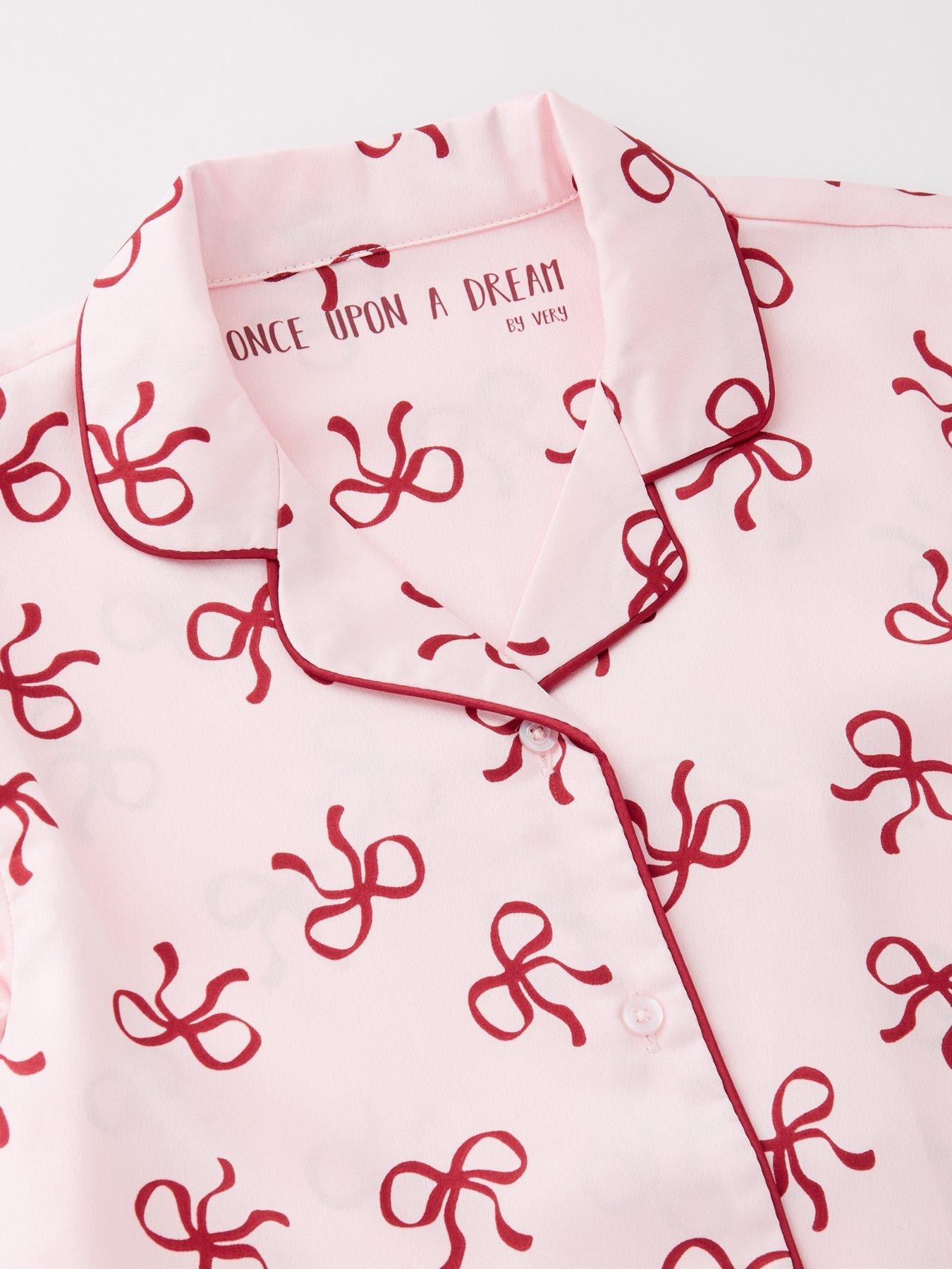 Image 3 of 4 of V by Very Girls Bow Satin Pyjama Set - Print