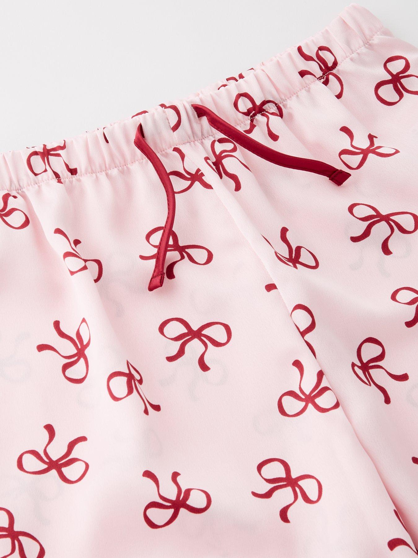 Image 4 of 4 of V by Very Girls Bow Satin Pyjama Set - Print