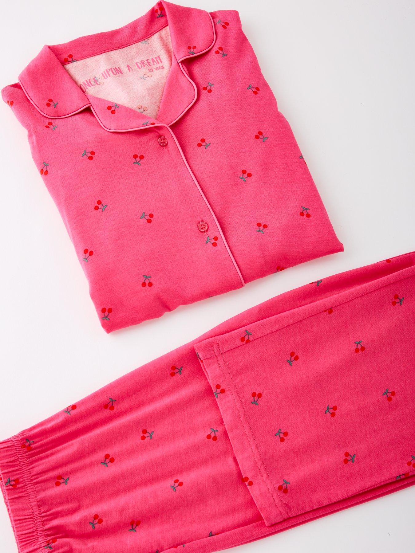 Image 4 of 4 of V by Very Girls Cherry Jersey Revere Pyjamas - Print