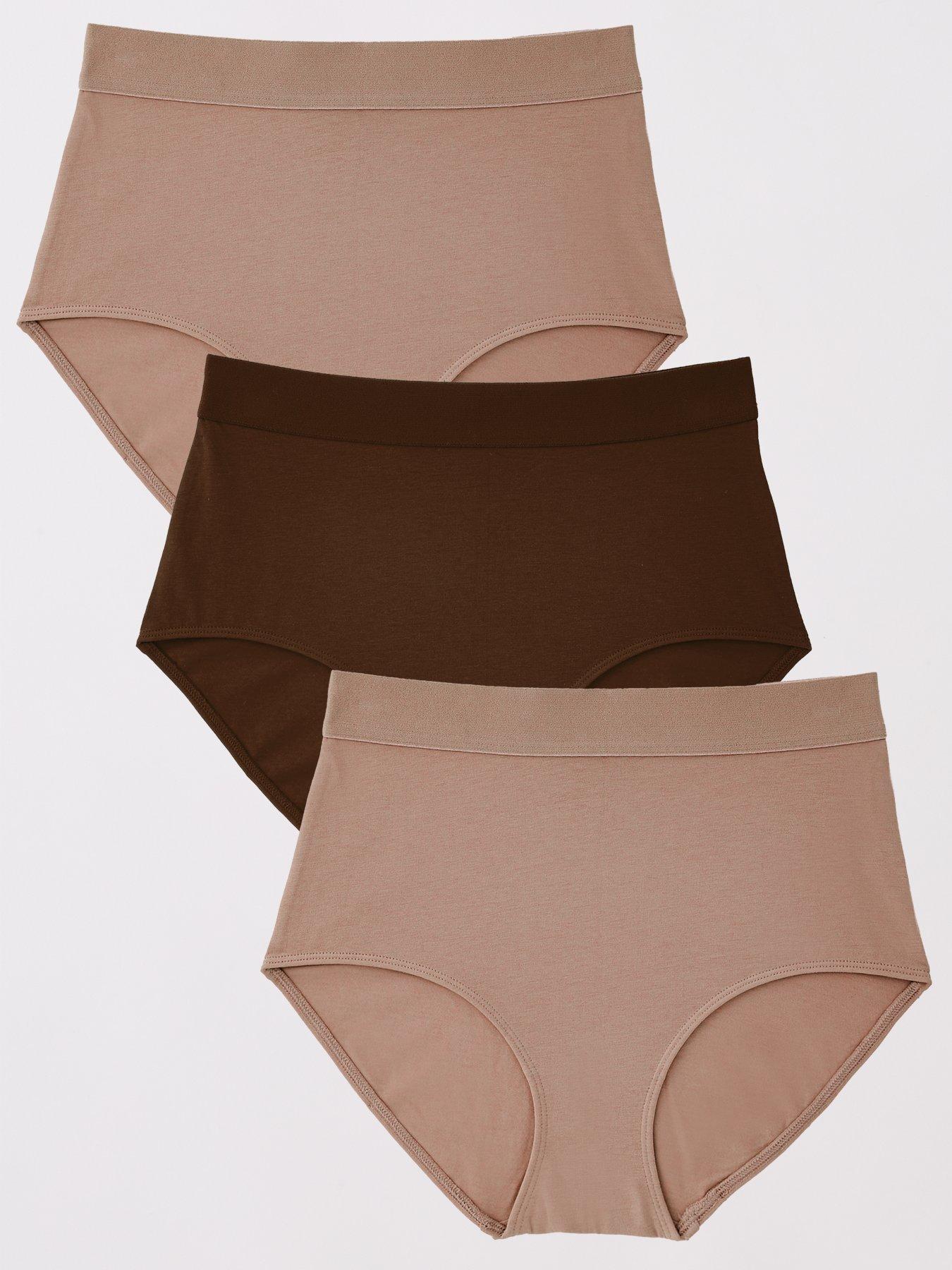 Image 1 of 7 of The Very Collection 3 Pack High Waist Cotton Briefs - Brown