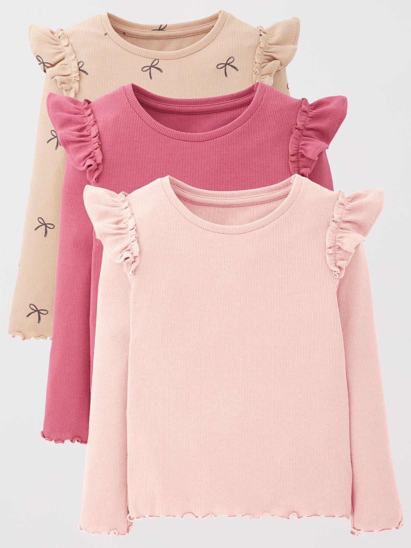 Image 1 of 5 of Mini V by Very Girls 3 Pack Rib Long Sleeve Tops - Print/Solid
