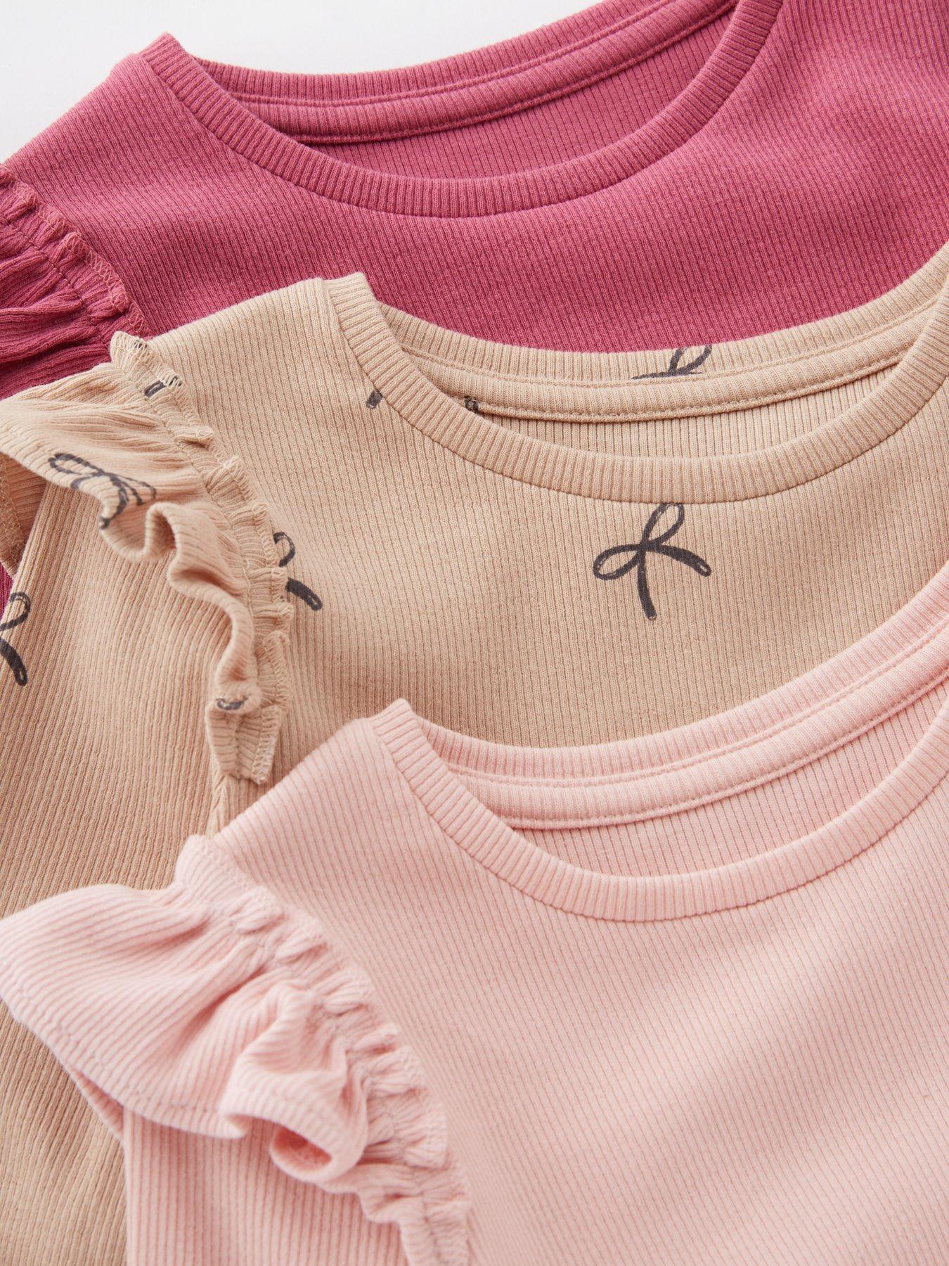 Image 5 of 5 of Mini V by Very Girls 3 Pack Rib Long Sleeve Tops - Print/Solid