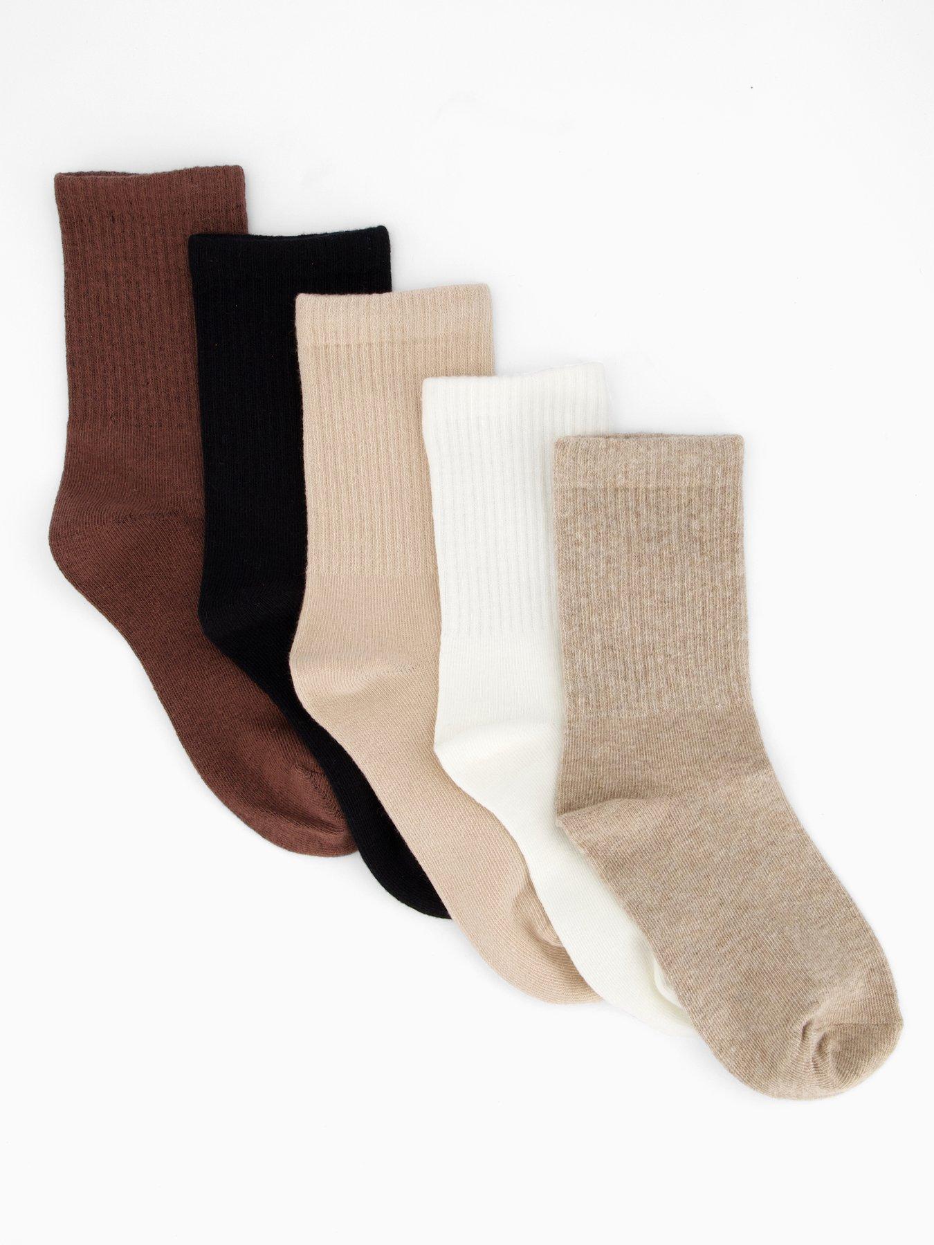 V by Very 5Pk Plain Rib Ankle Socks Neutrals - Beige