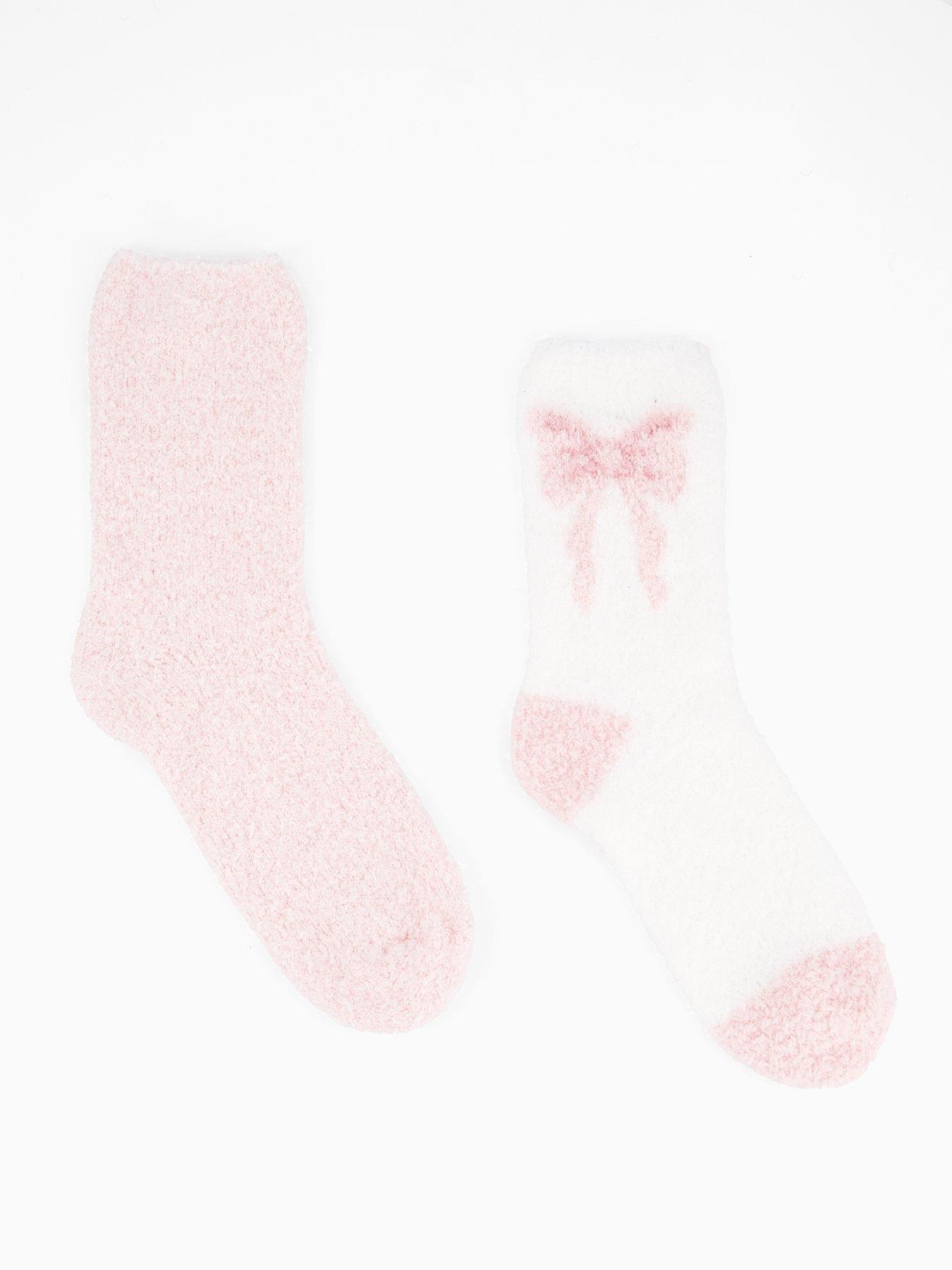 V by Very 2 Pack Bow Cosy Socks - Pink