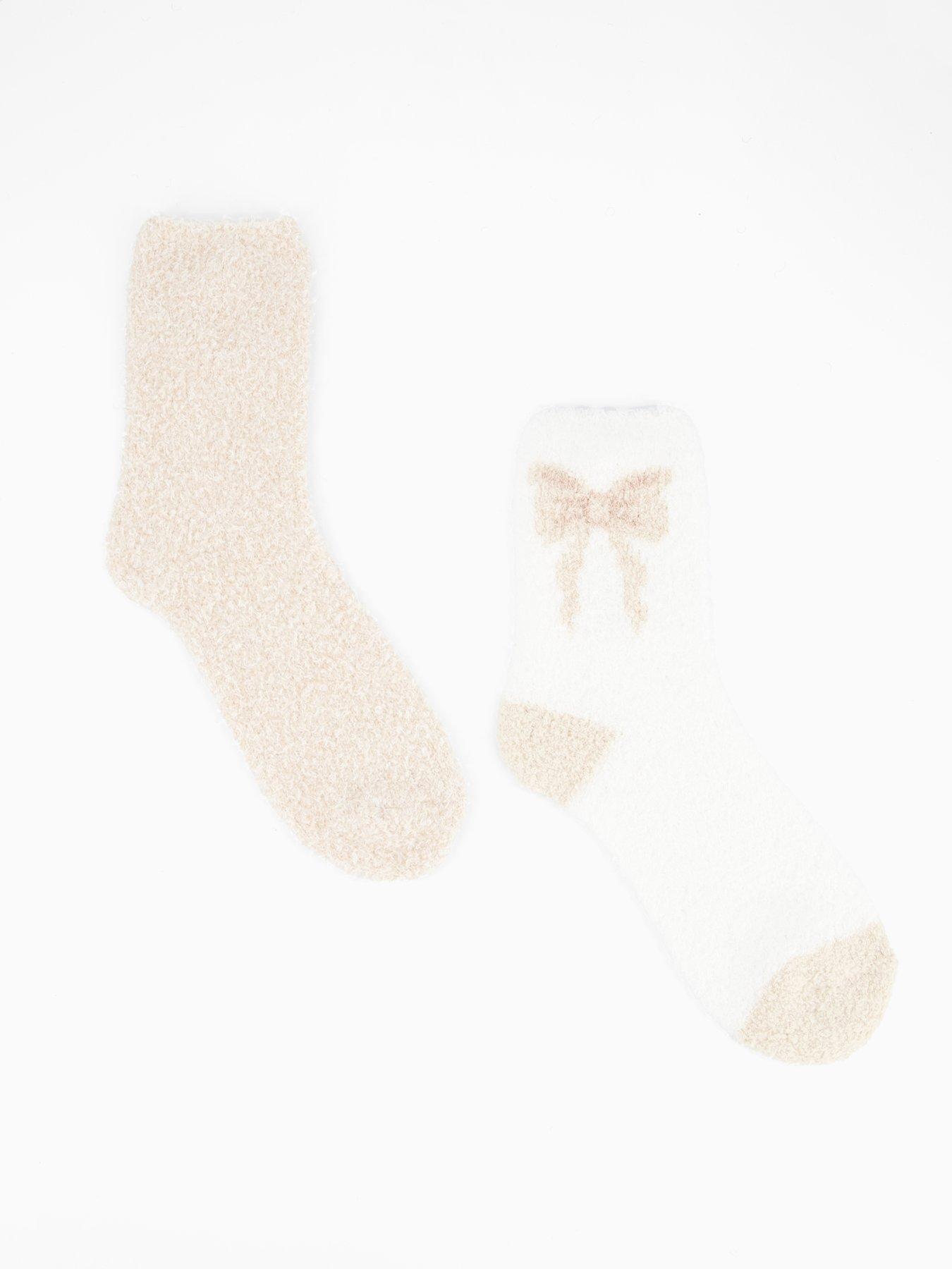 Image 1 of 3 of V by Very 2 Pack Bow Cosy Socks - Beige