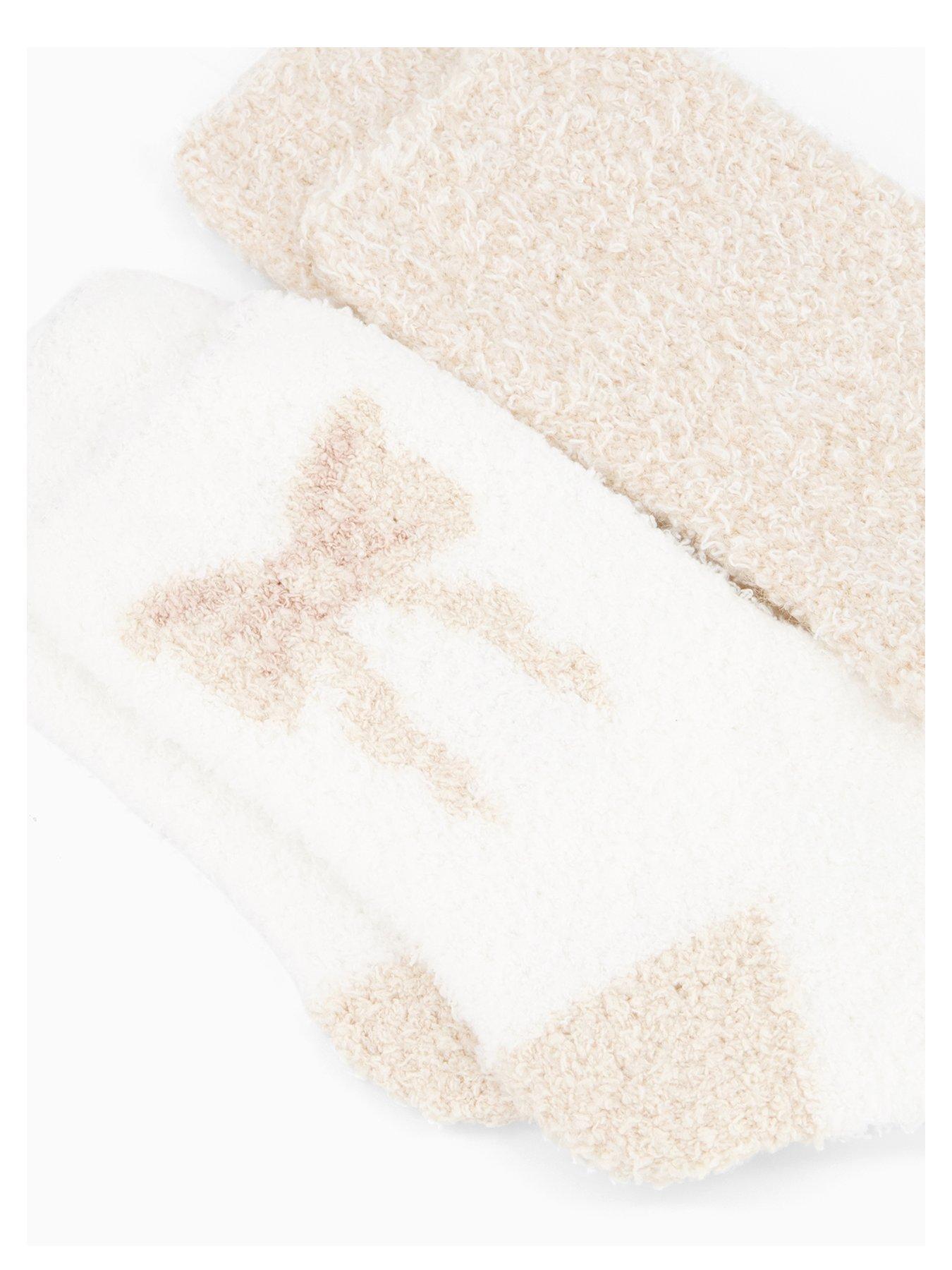 Image 3 of 3 of V by Very 2 Pack Bow Cosy Socks - Beige