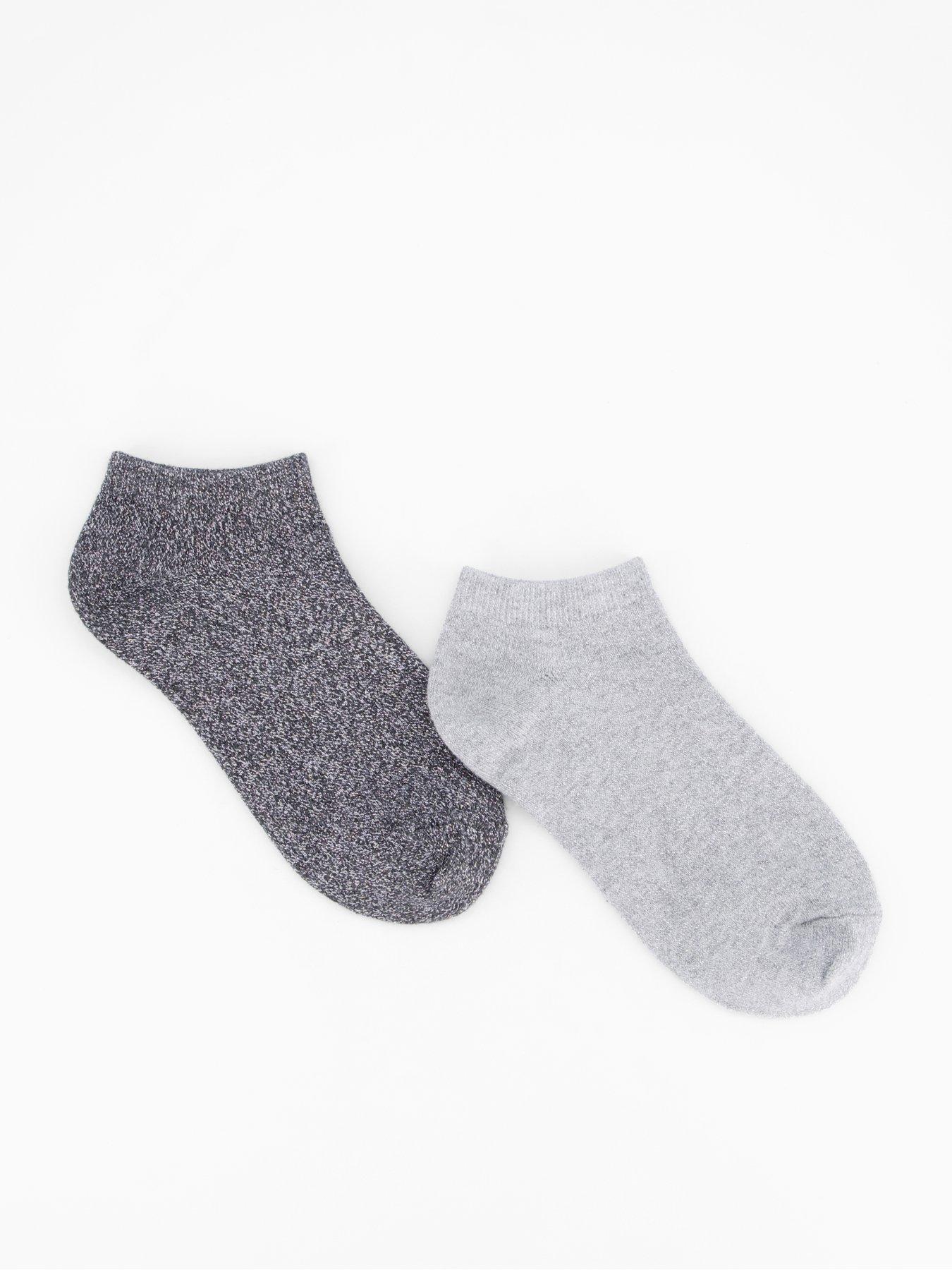 The Very Collection 2 Pack Glitter Trainer Liner Socks - Black