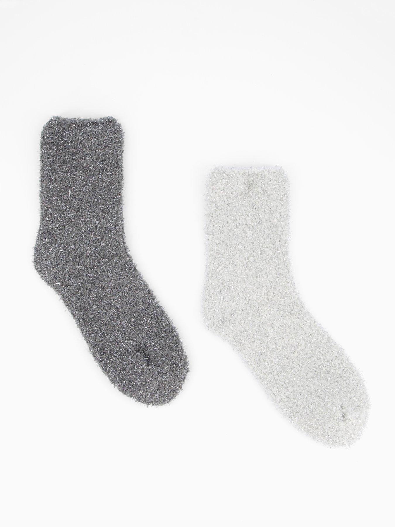 The Very Collection 2 Pack Cosy Glitter Socks - Grey