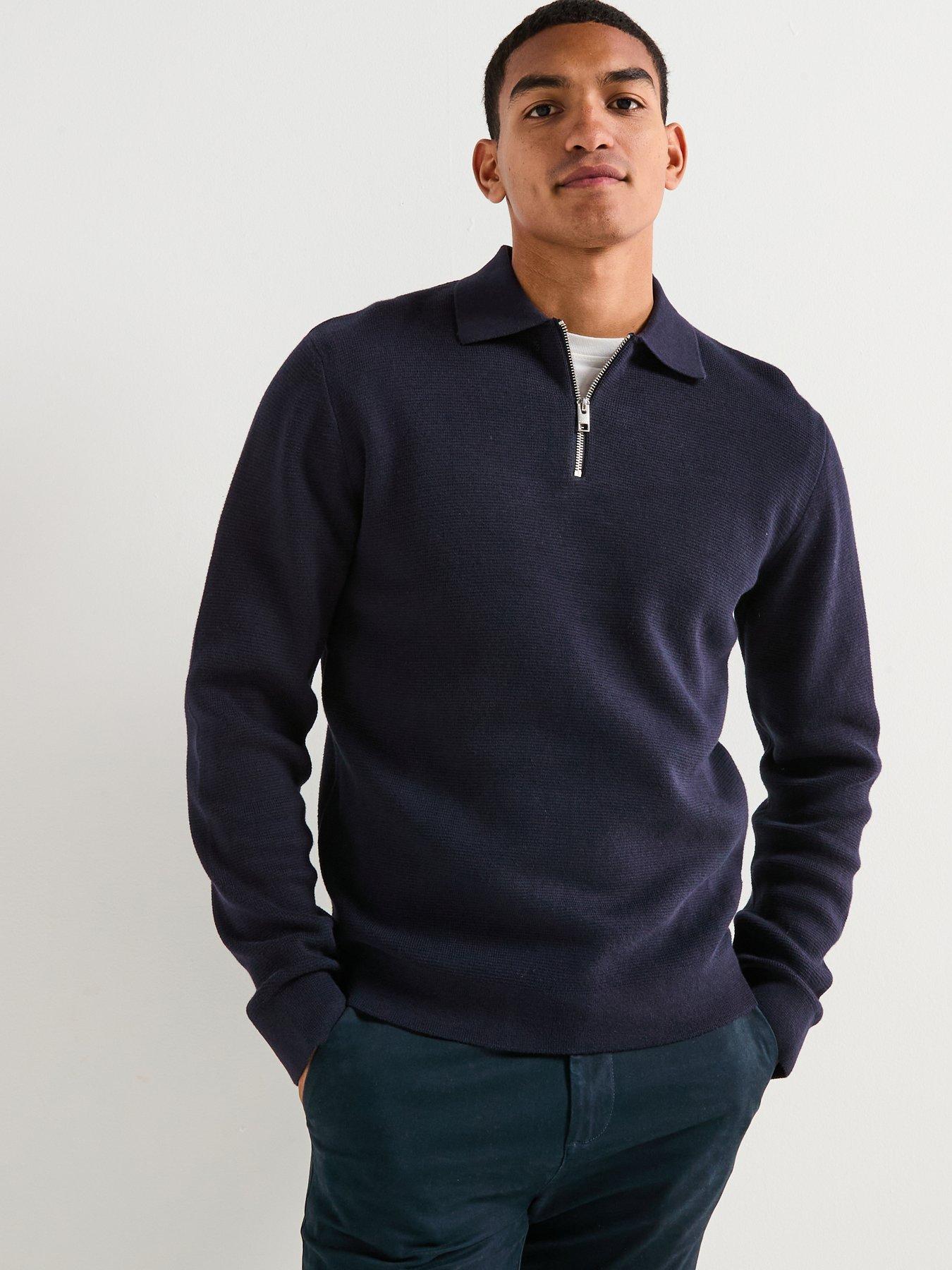 Jack & Jones Milano Stretch Quarter Zip Knitted Polo Shirt - Navy