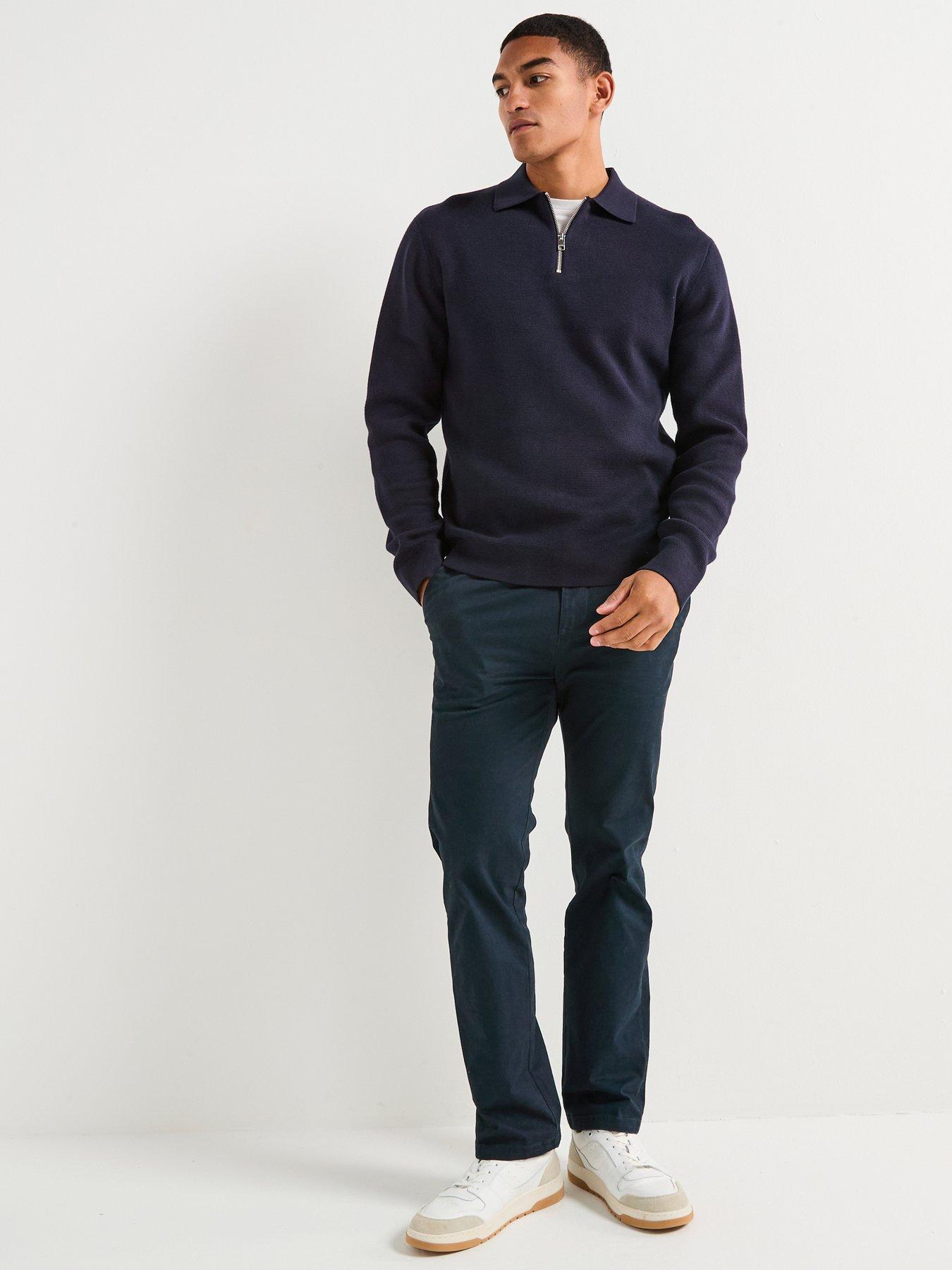 Jack & Jones Milano Stretch Quarter Zip Knitted Polo Shirt - Navy