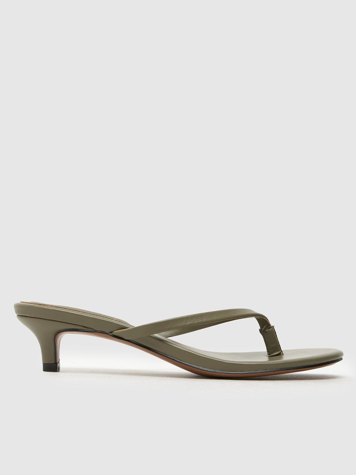 Schuh Sunnie Toe Post Kitten Heel Sandals Khaki Very