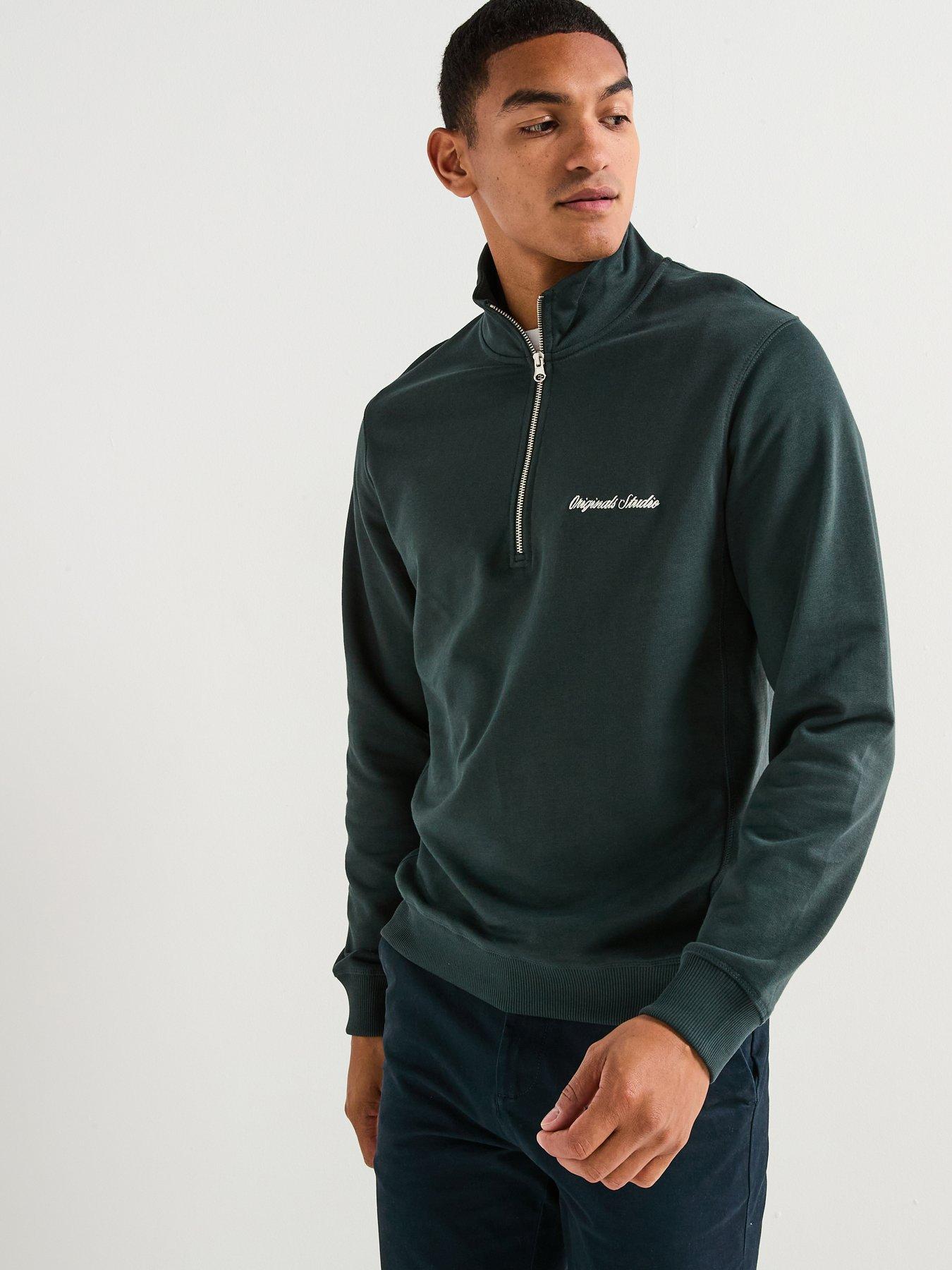 Jack & Jones Norrebro Embroidered Half Zip Sweat Top - Green