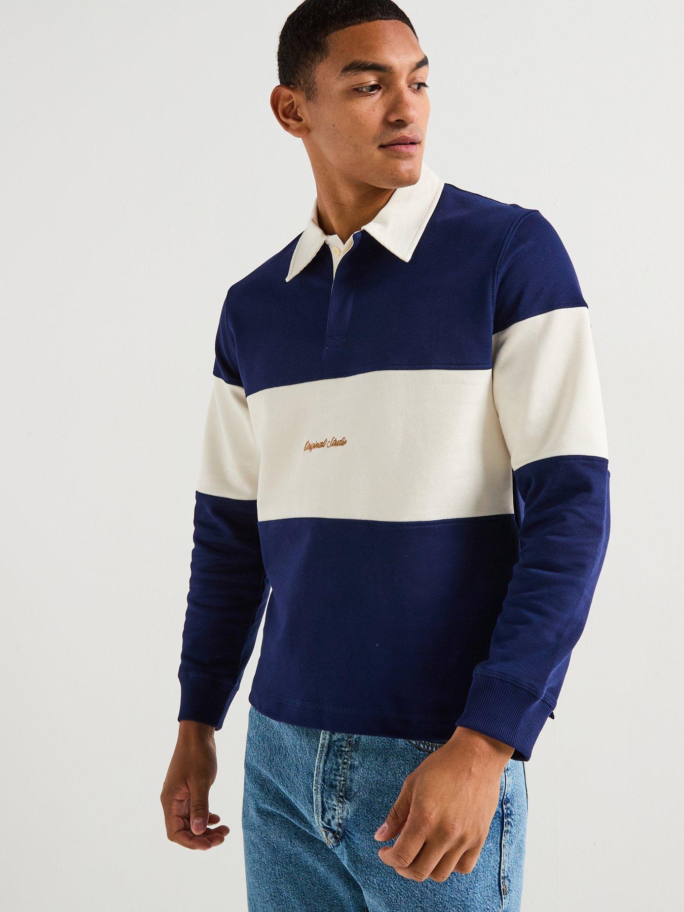 undefined Norrebro Embroidered Rugby Long Sleeve Polo Shirt - Navy