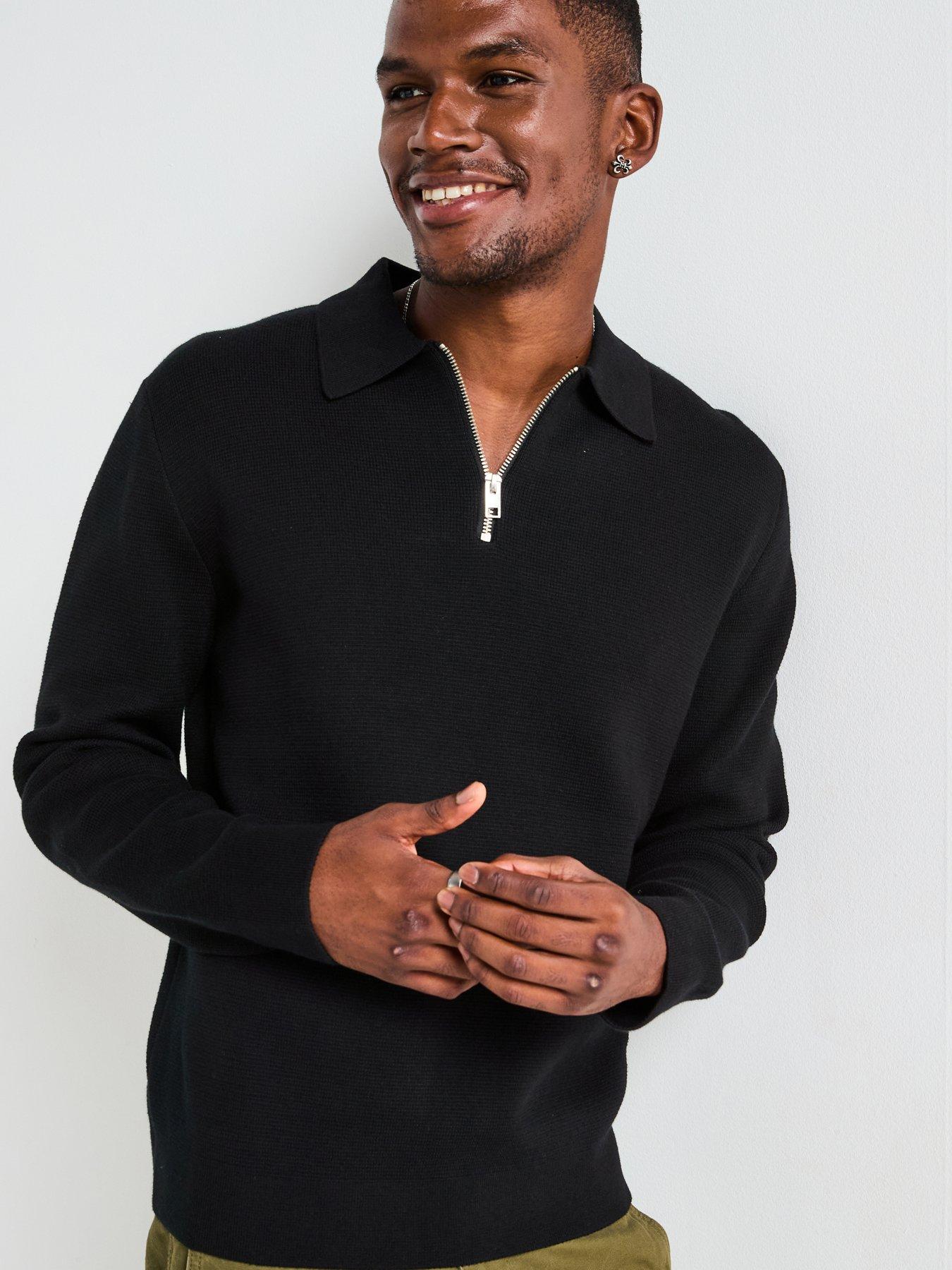 undefined Milano Stretch Zipped Knitted Polo Shirt - Black