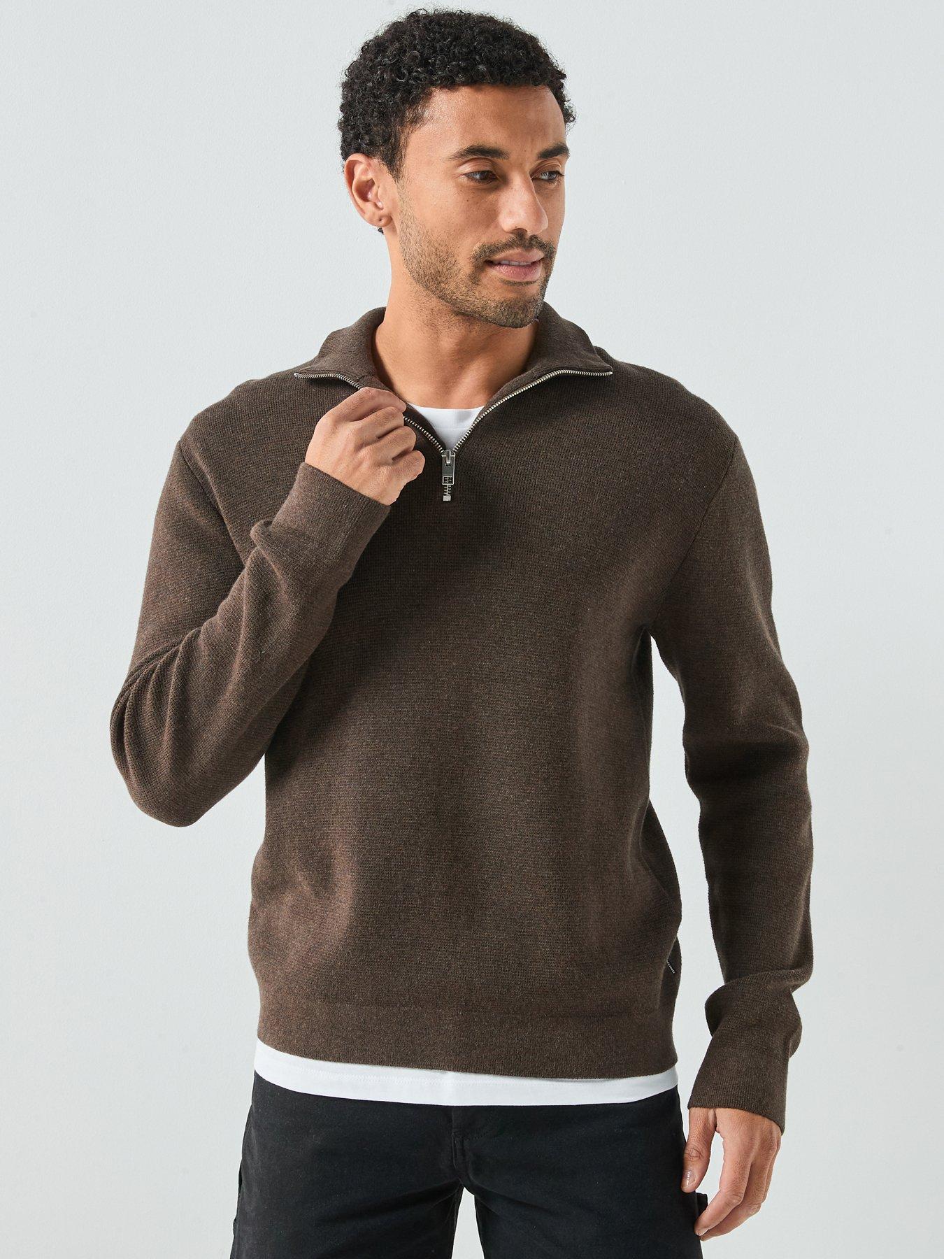 Jack & Jones Milano Half Zip Knitted Jumper - Brown