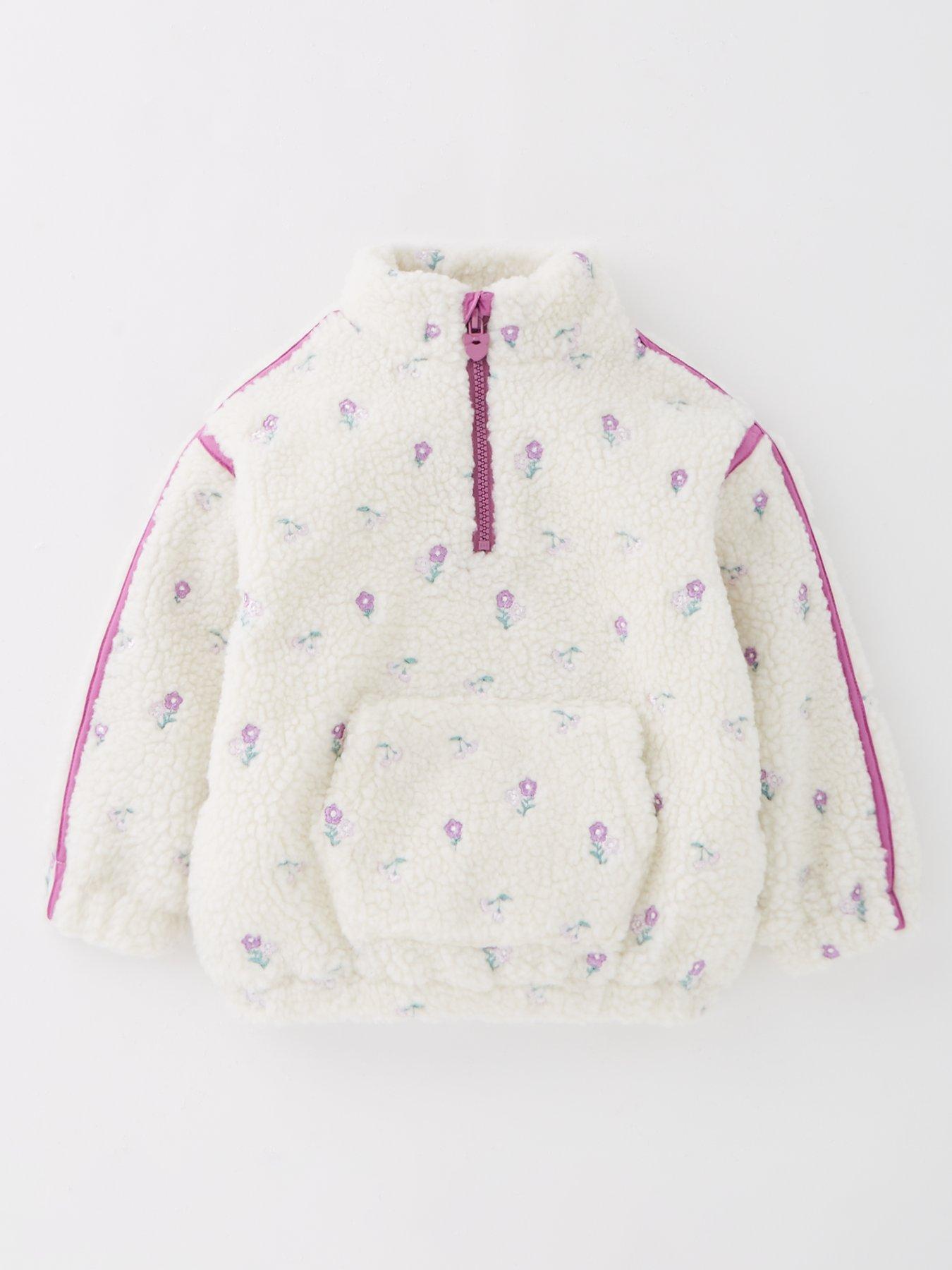 The Very Collection Girls Borg Half Zip Embroidered Jumper - Cream