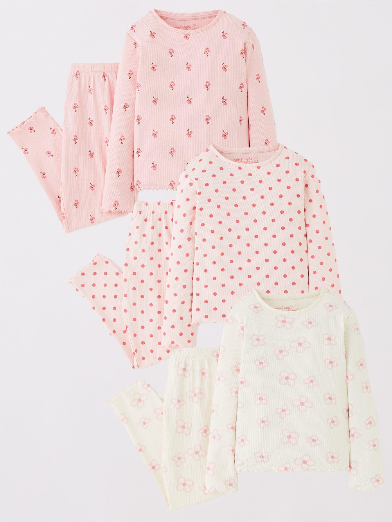 undefined Girls 3 Pack Floral Rib Pyjama Set - Print