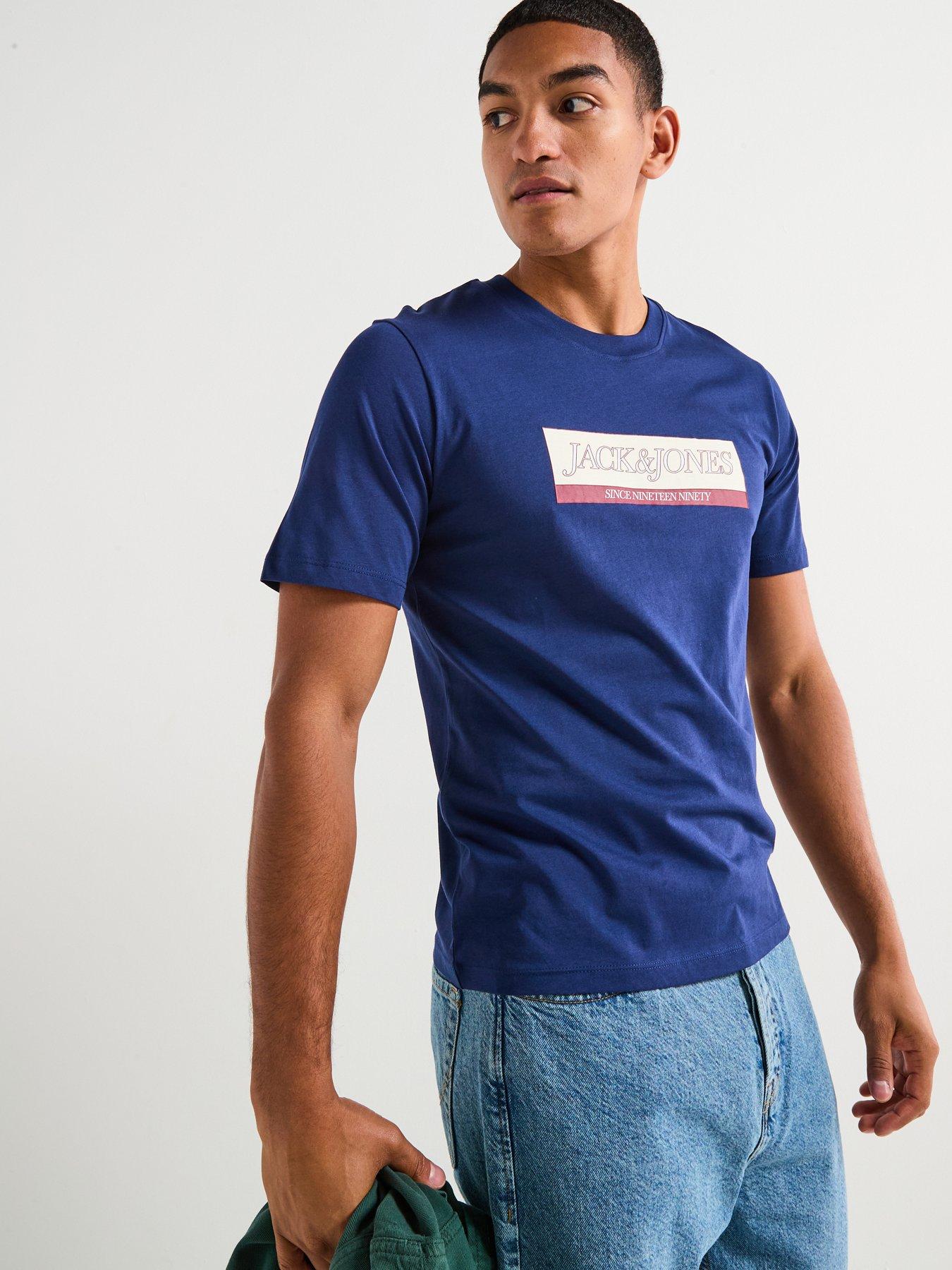 Jack & Jones Orinwood Block Graphic Short Sleeve Crew Neck T-Shirt - Navy